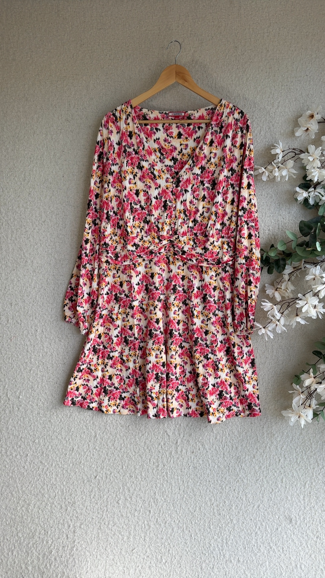 Joe Browns Multi Floral V Neck Long Sleeve Dress UK 26 Beautiful Print