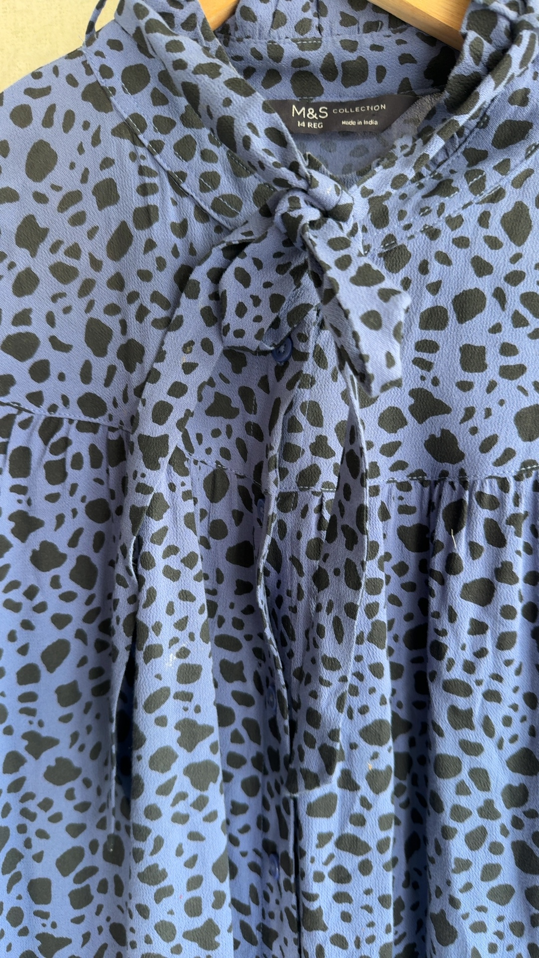 M&S Collection Blue & Black Printed Shirt Dress UK 14 Regular Stylish Detail image 4