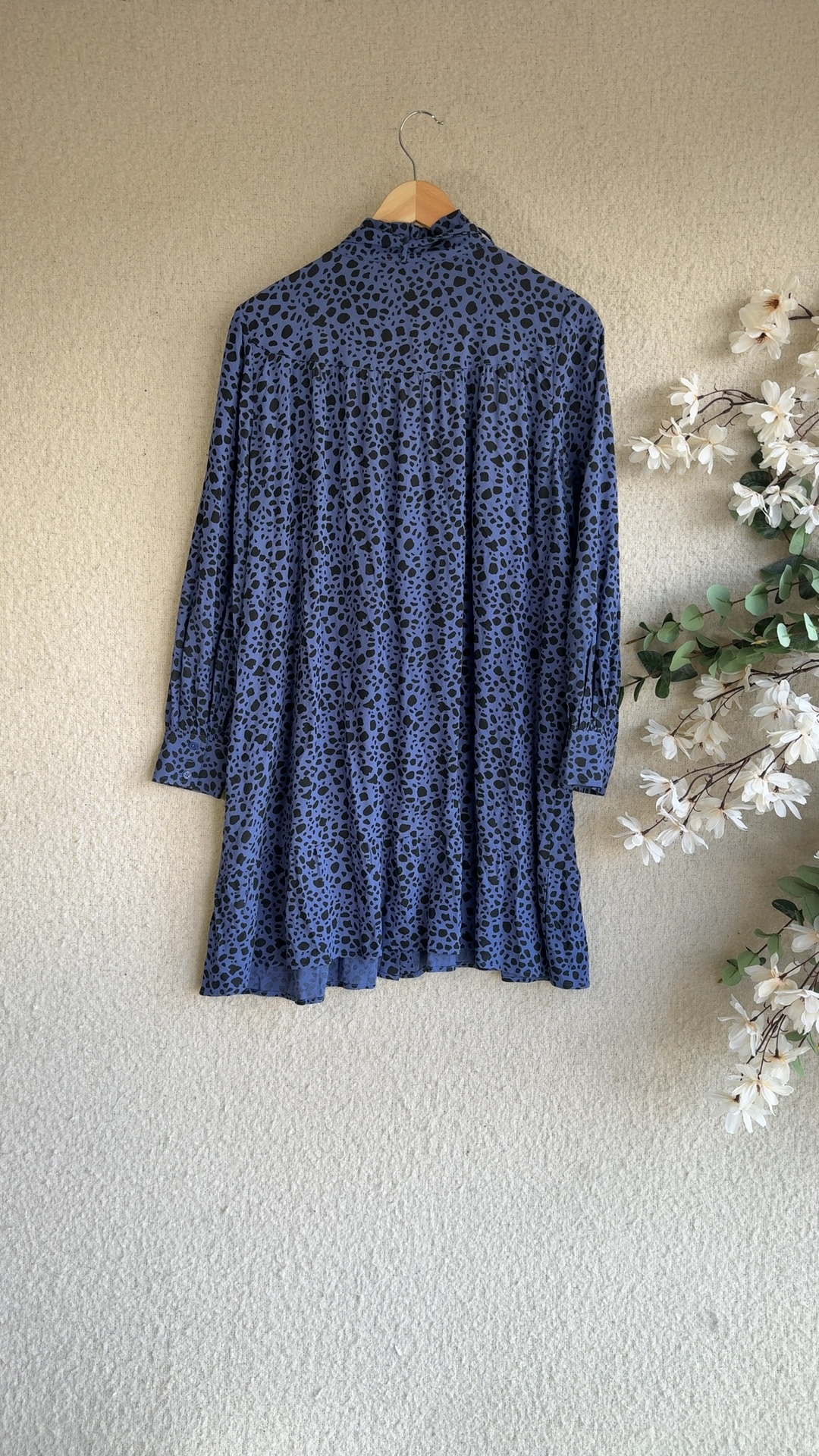 M&S Collection Blue & Black Printed Shirt Dress UK 14 Regular Stylish Detail image 5