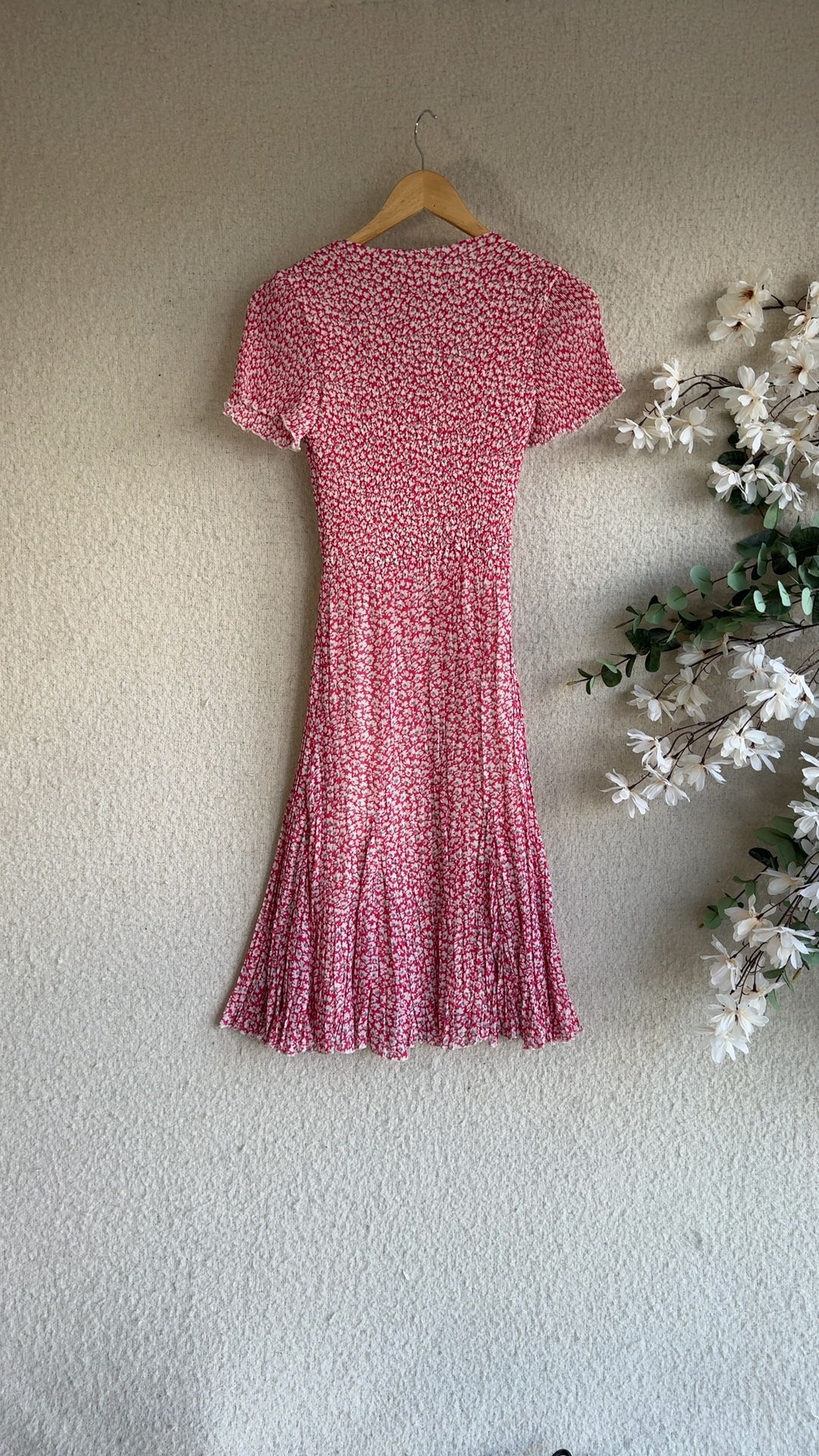 East Pink & White Floral Tie Front Pleated Dress UK 8 Summer Casual Chic image 5