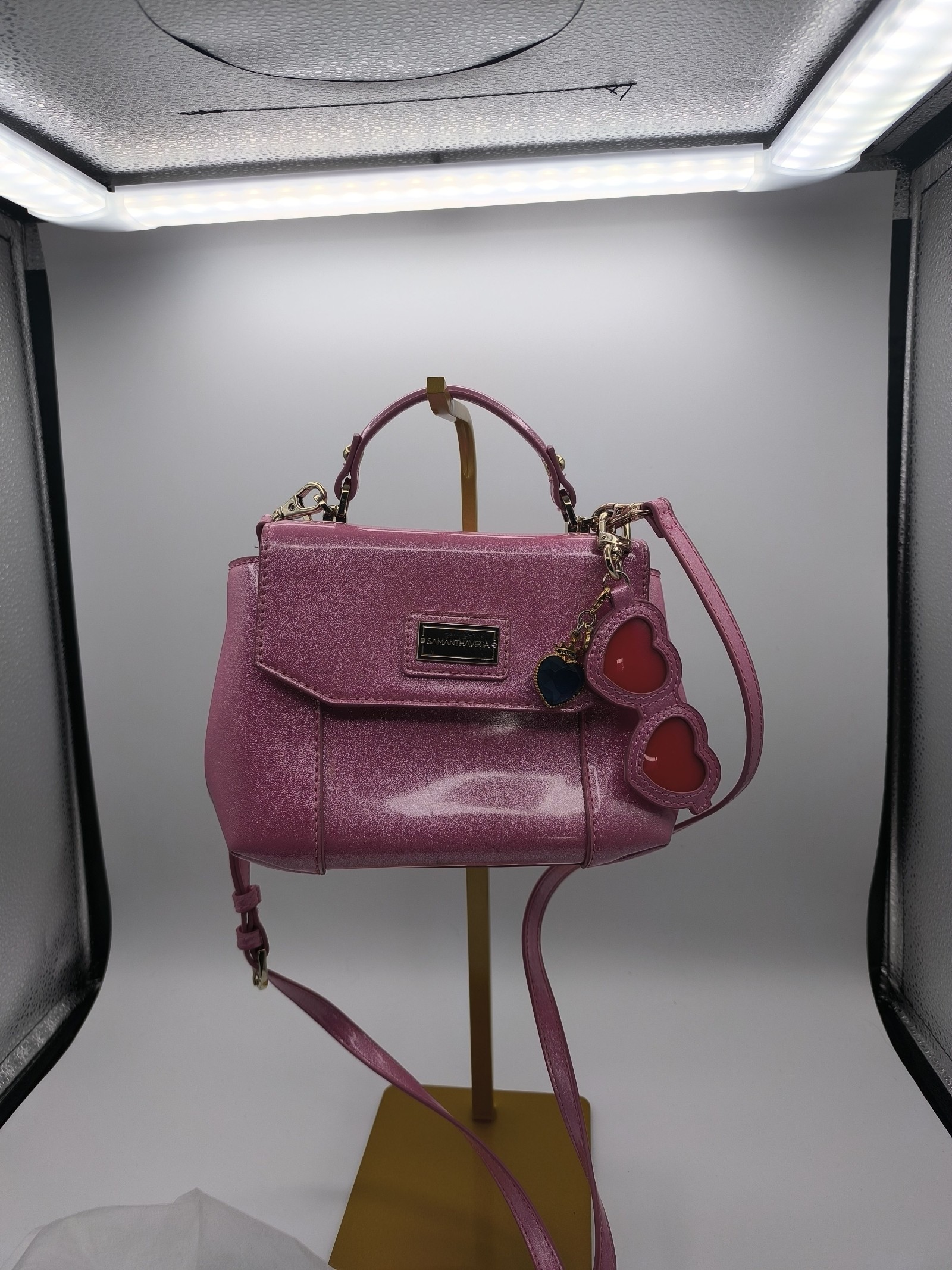 Samantha Vega Pink Crossbody Bag with Heart Charm Other
