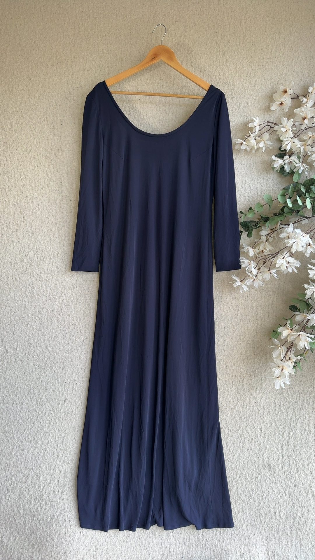 Jeff Banks Navy Evening Dress UK 16 Long Sleeve Classic Elegant Full Length