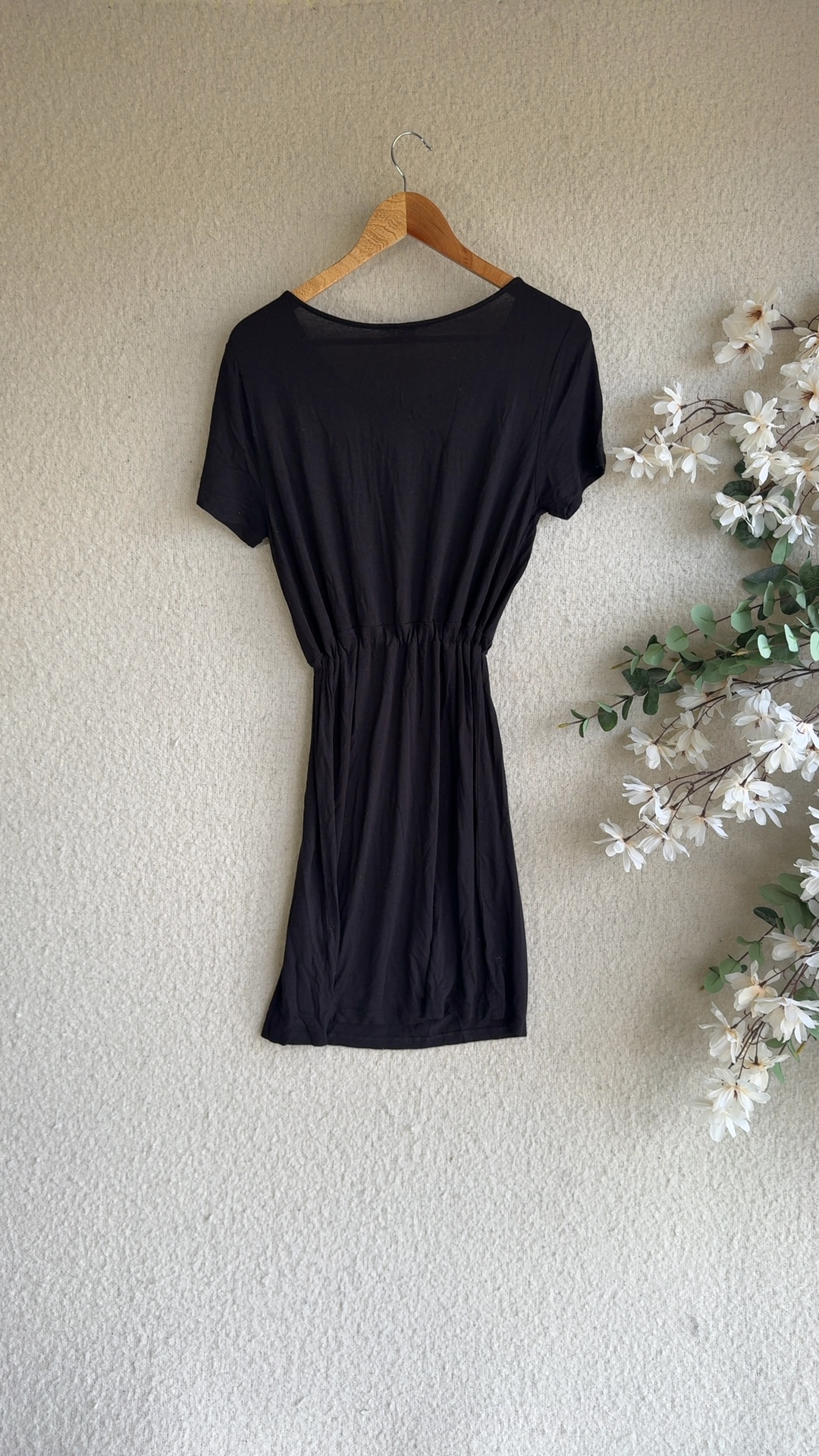 H&M Black Jersey Short Sleeve Drawstring Waist Dress UK Medium Casual Summer image 5