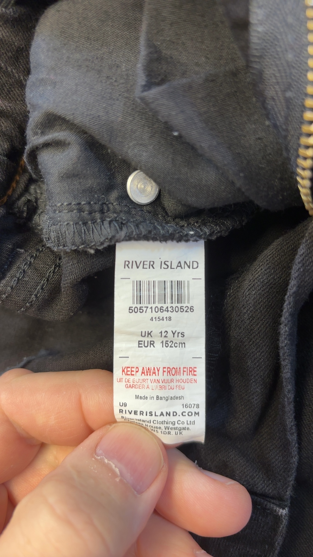 River Island Black Denim Skinny Jeans UK 12 Kids image 2