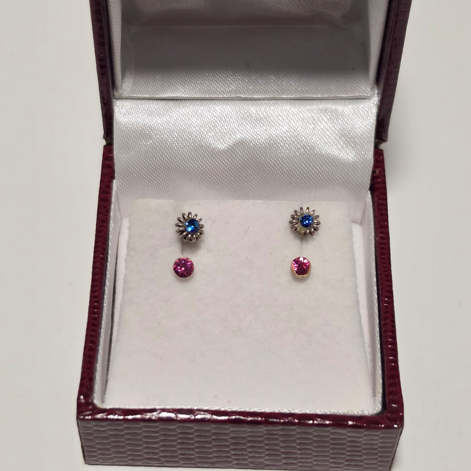 925 Silver Blue & Pink Stud Earrings Set.b3