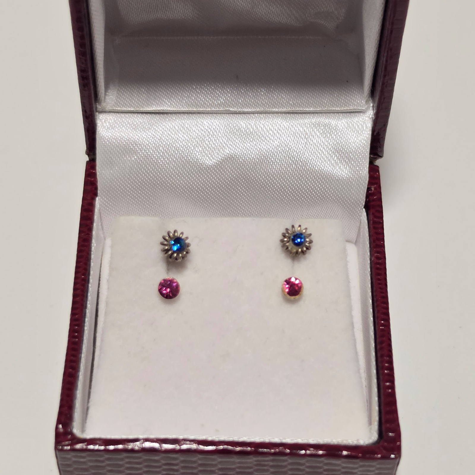 925 Silver Blue & Pink Stud Earrings Set.b3 image 2