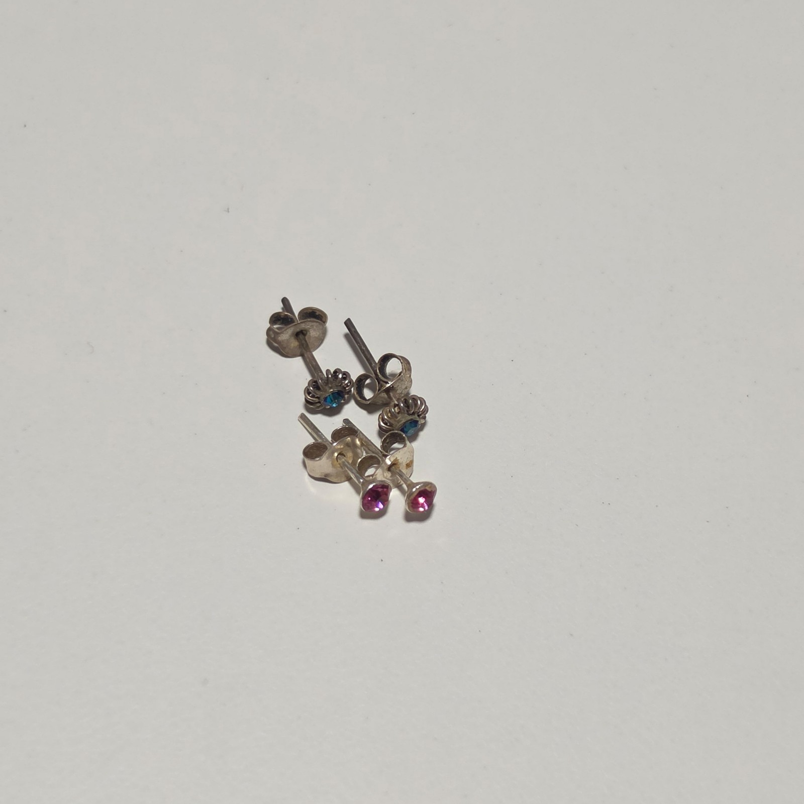 925 Silver Blue & Pink Stud Earrings Set.b3 image 3