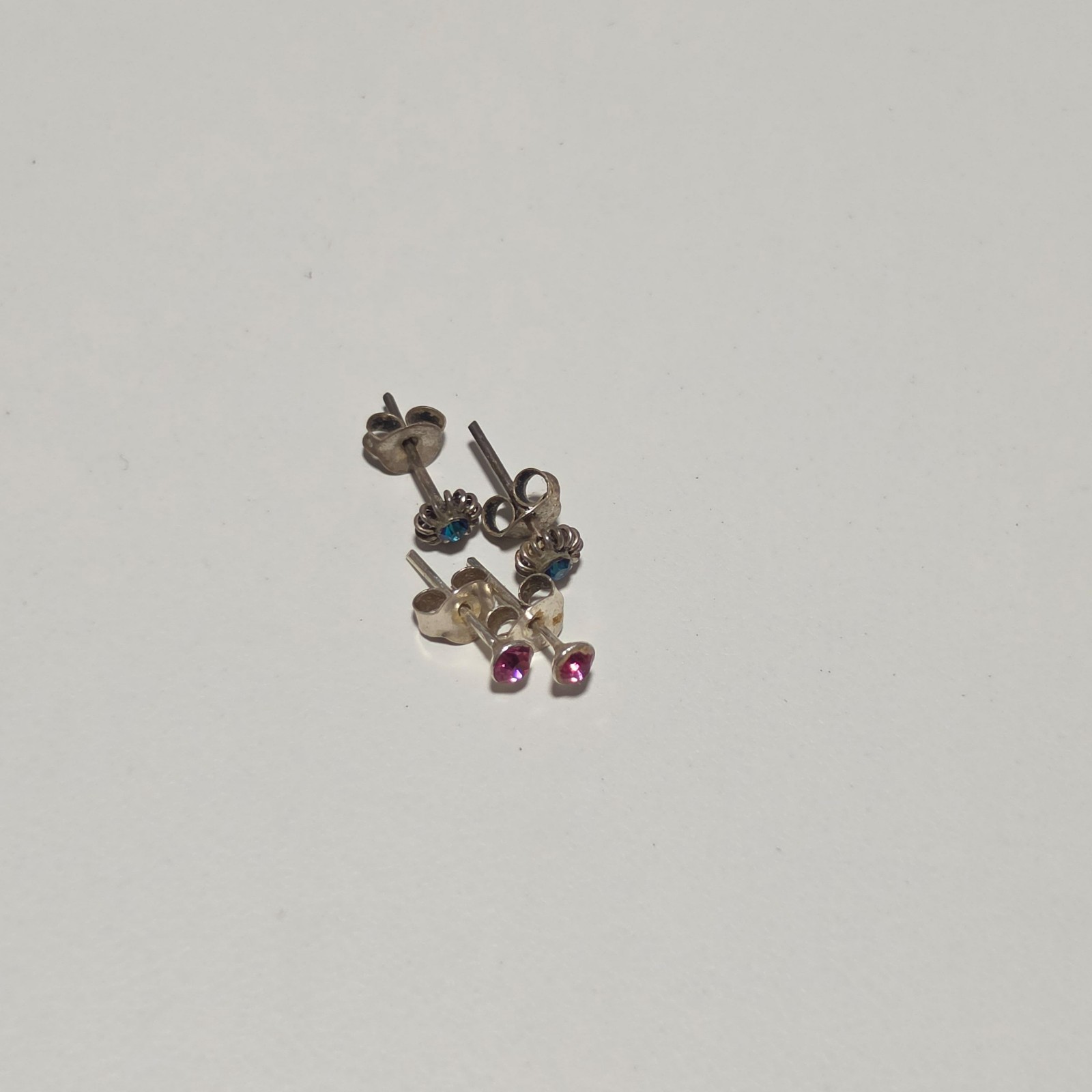 925 Silver Blue & Pink Stud Earrings Set.b3 image 4