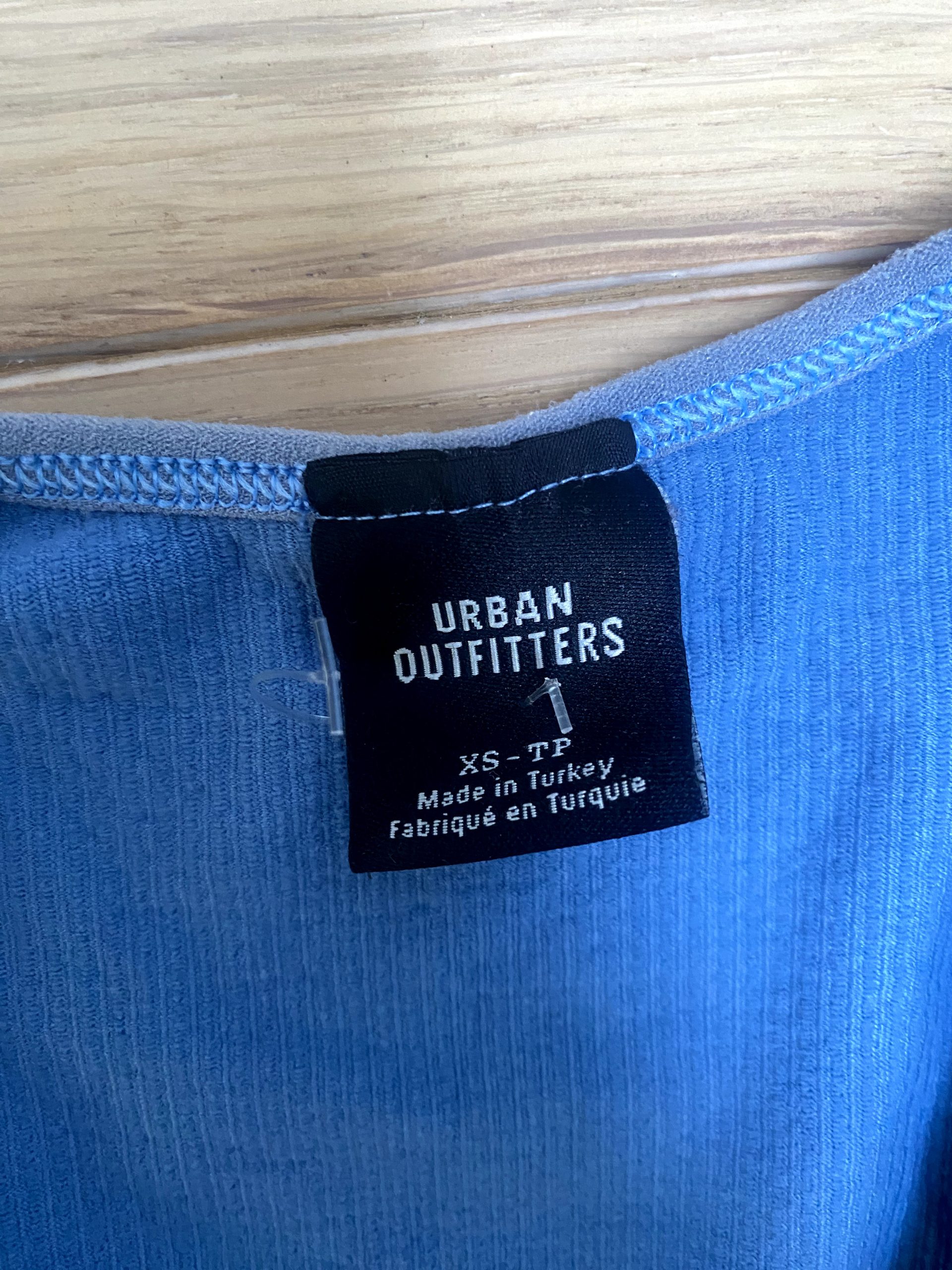 Urban Outfitters Blue Ribbed Crop Top XS Deep V-Neck image 3