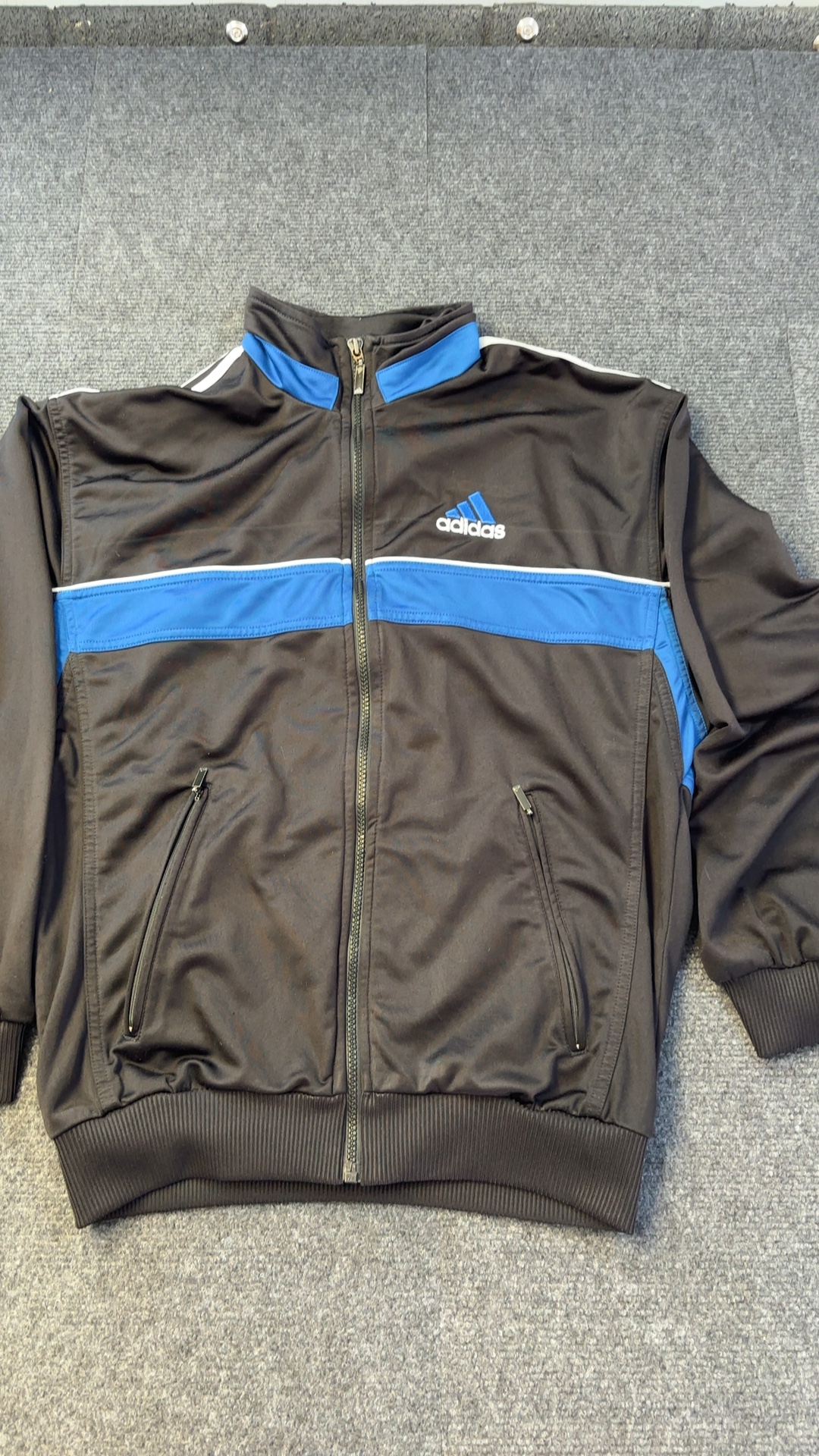 Adidas Black & Blue Track Jacket Small Vintage Full Zip image 7