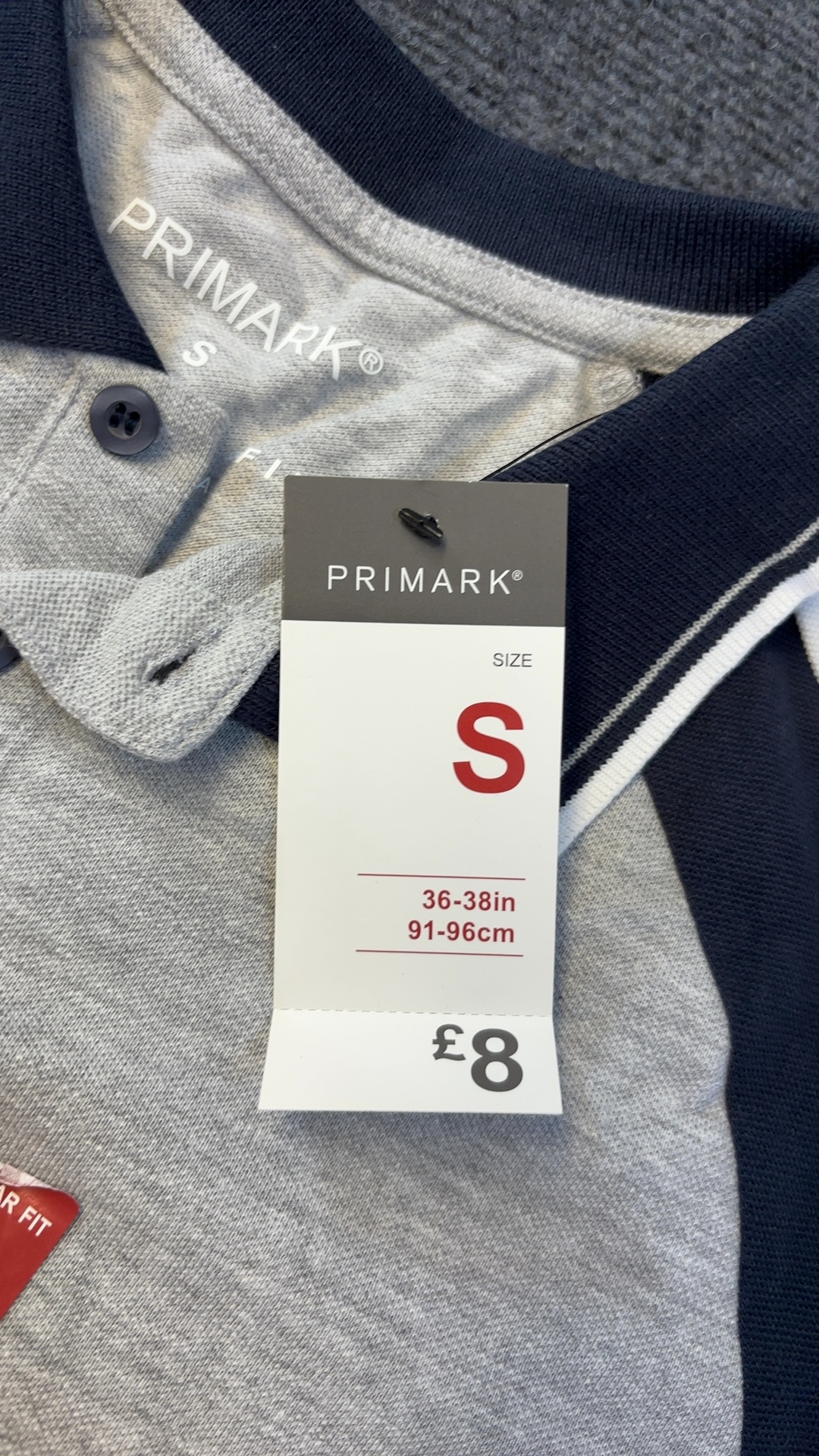 Primark Grey & Navy Polo Shirt Small Regular Fit brand new with tags image 4