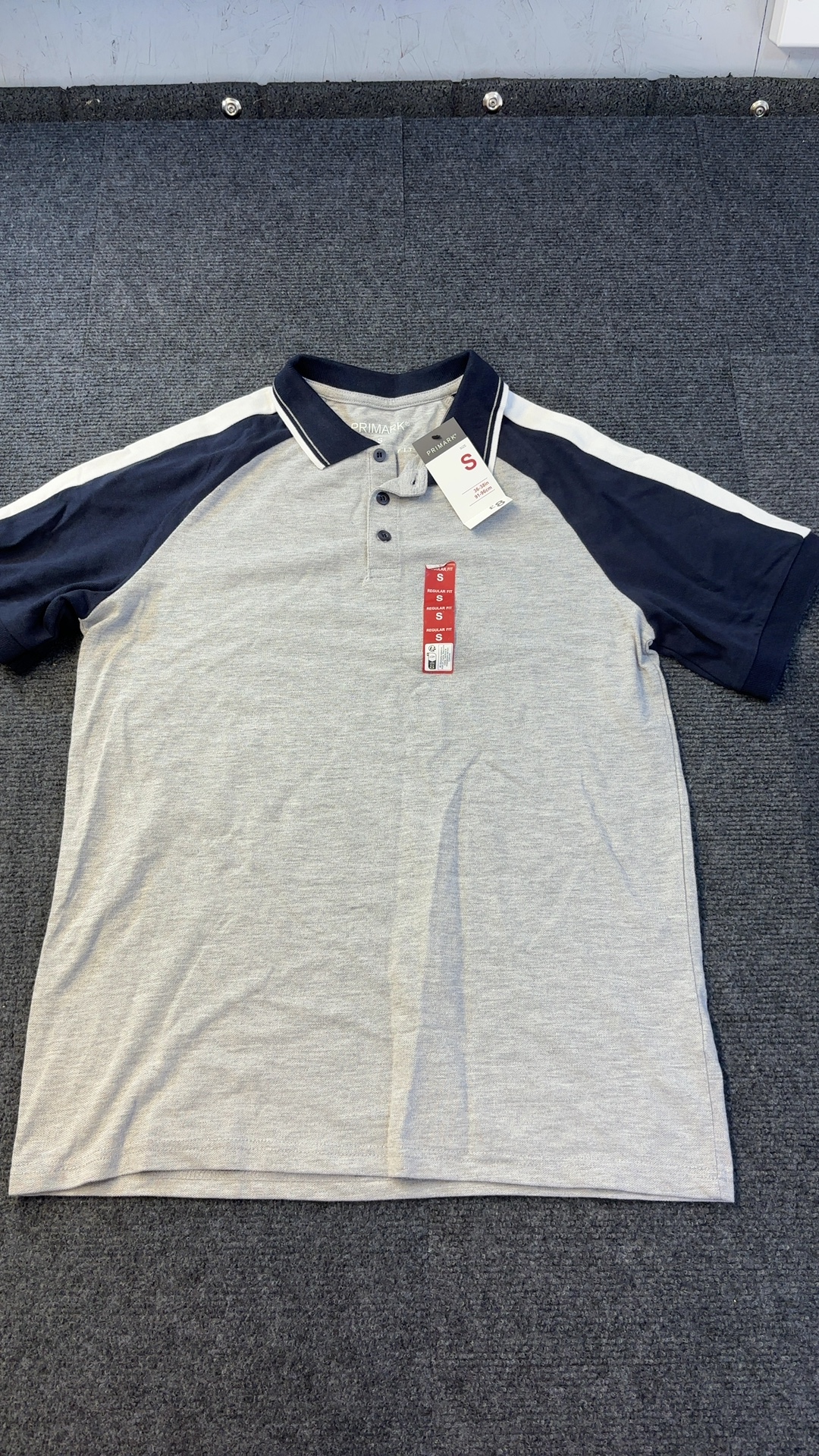 Primark Grey & Navy Polo Shirt Small Regular Fit brand new with tags