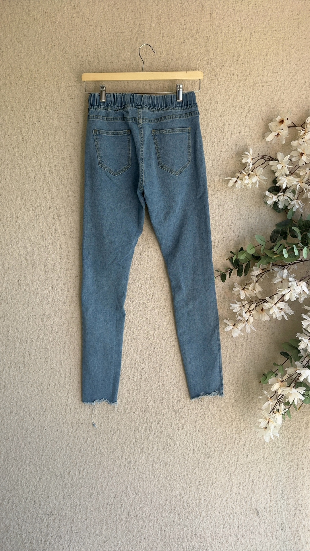 CBR Blue Distressed Denim Skinny Jeans Large Elasticated Waist UK L Stylish image 4