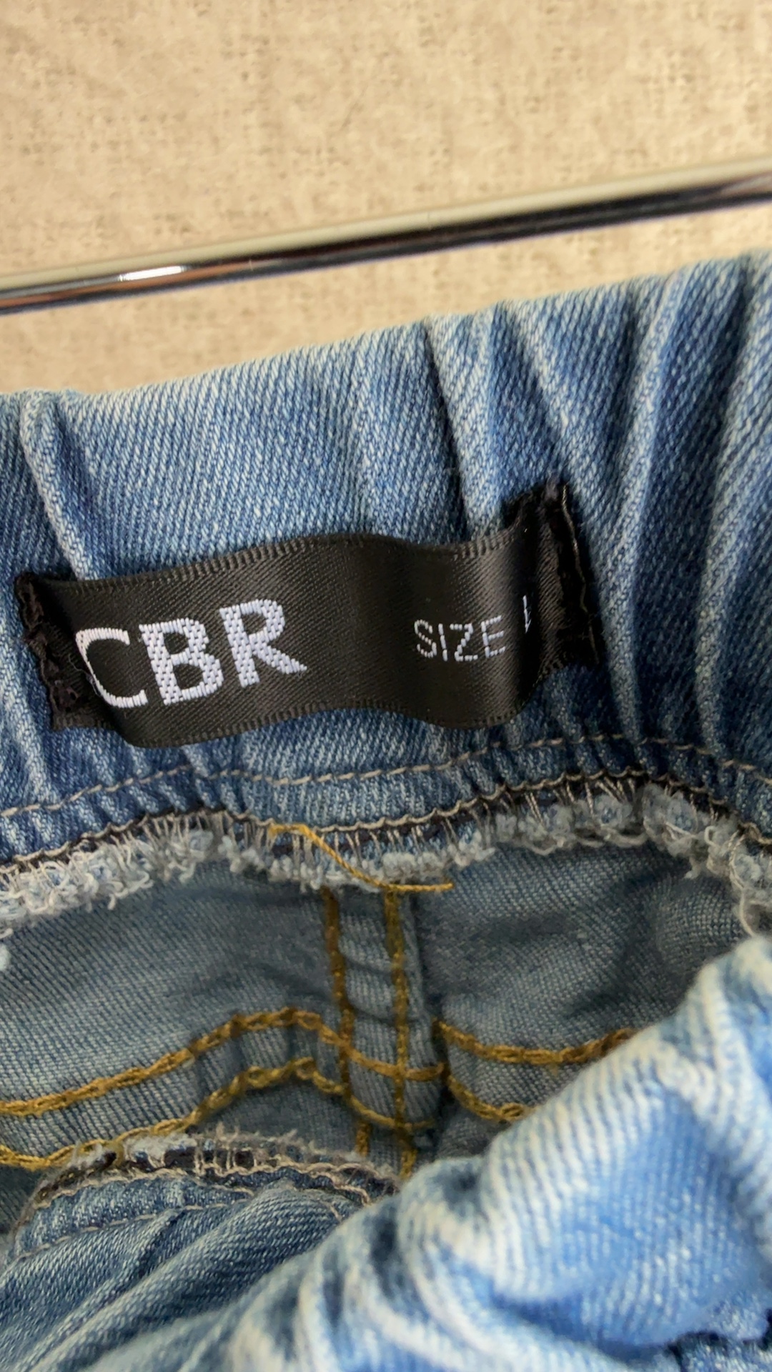 CBR Blue Distressed Denim Skinny Jeans Large Elasticated Waist UK L Stylish image 3