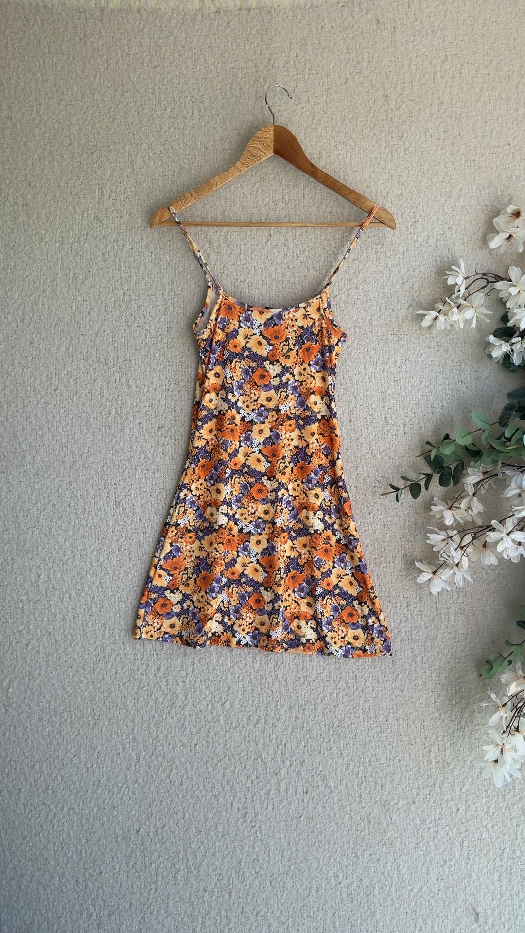 H&M Divided Floral Summer Dress XS Orange Purple Yellow Casual Chic