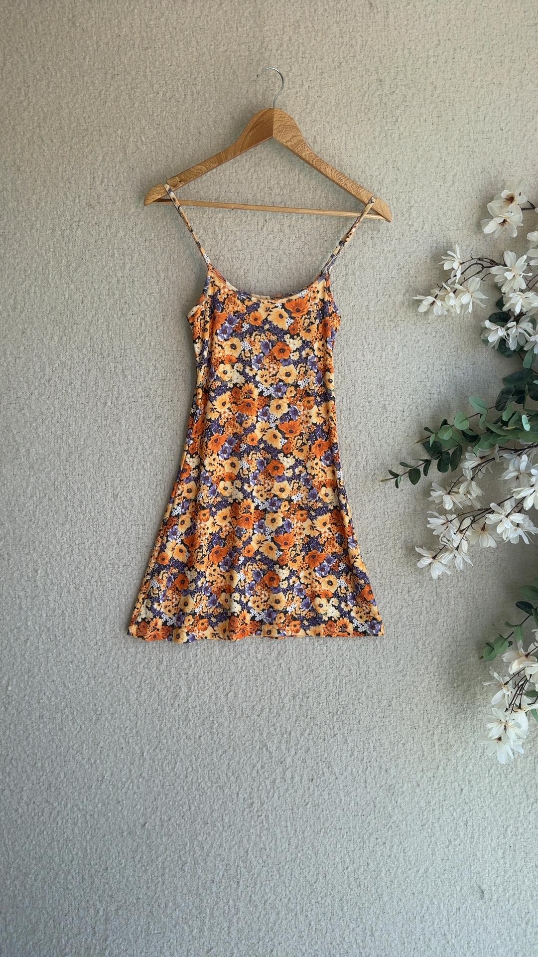 H&M Divided Floral Summer Dress XS Orange Purple Yellow Casual Chic image 5