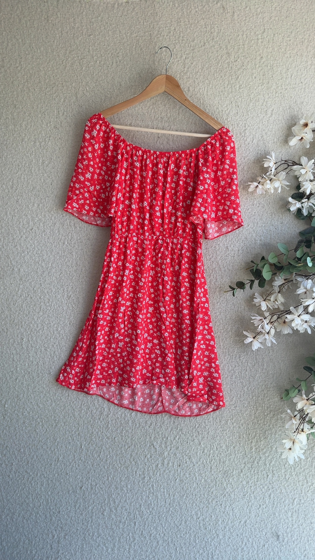 George Red Floral Off Shoulder Dress UK 12 Summer Casual Feminine image 5