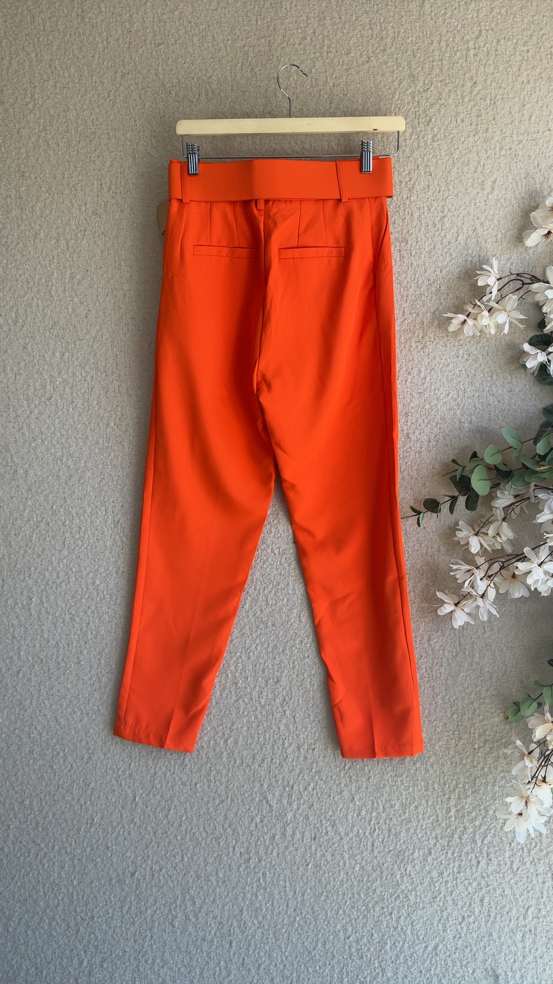 Shein Orange Belted Trousers UK 10 Stylish High Waist Slim Fit image 4