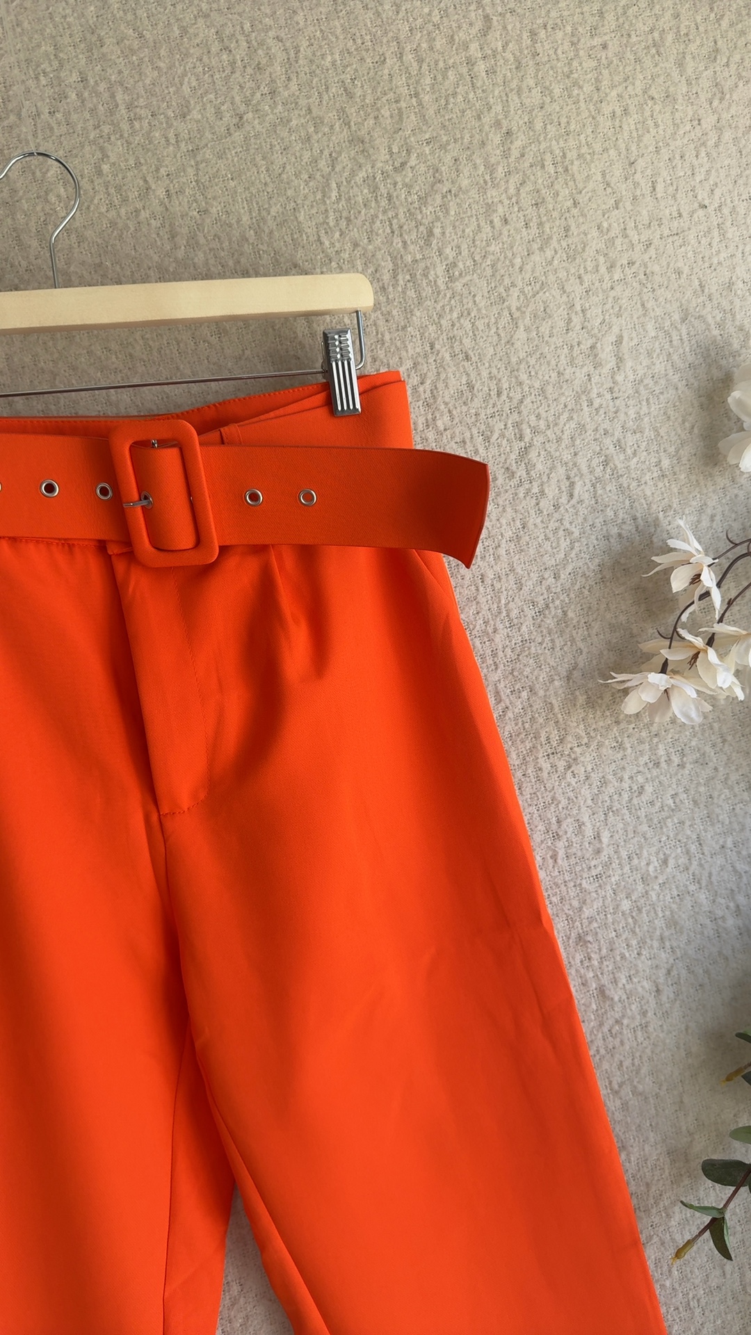 Shein Orange Belted Trousers UK 10 Stylish High Waist Slim Fit image 2