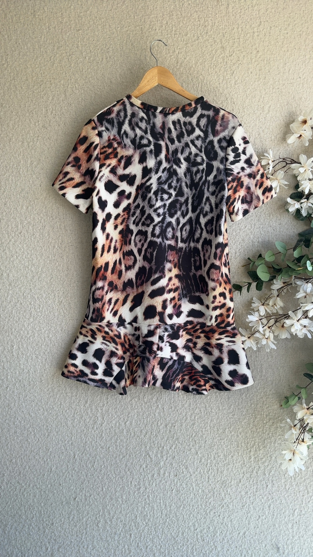 Zara Multi Colour Leopard Print Peplum Top UK 12 Polyester Elastane image 4