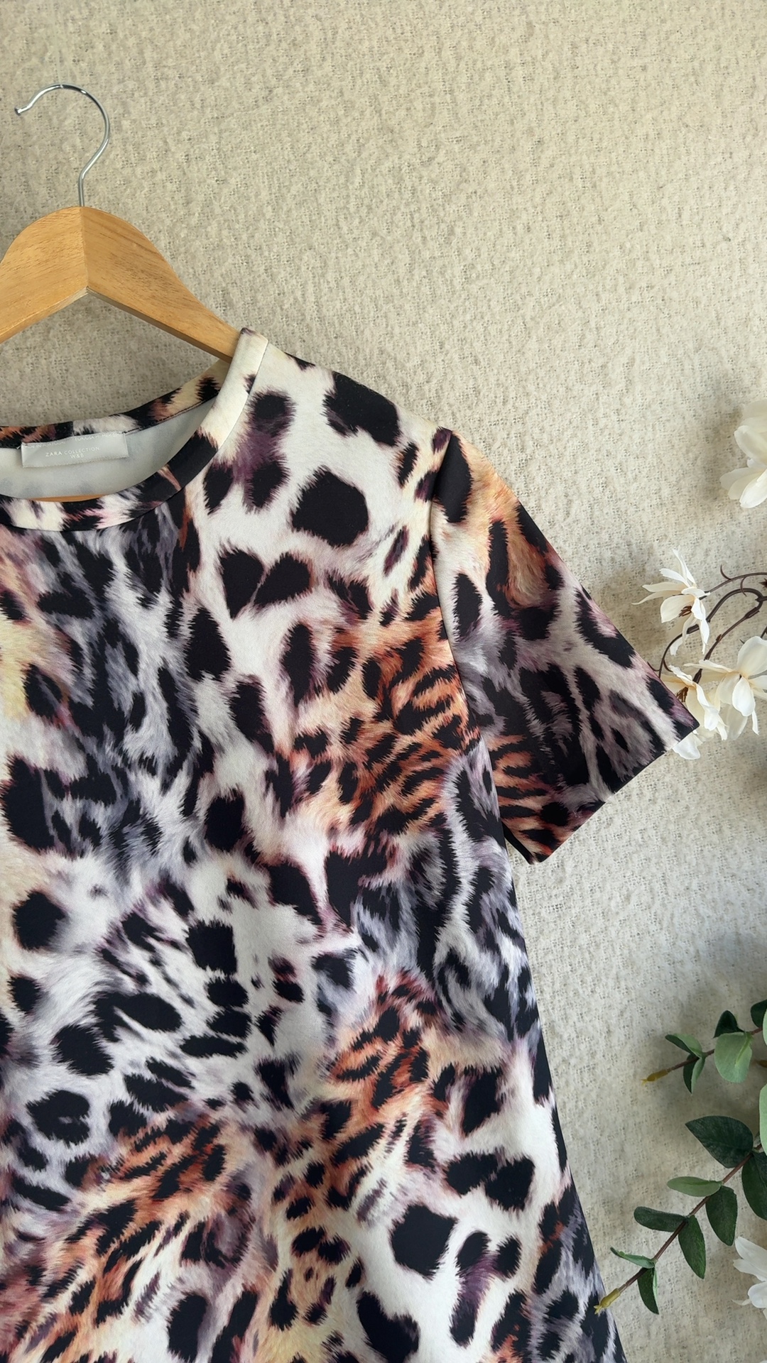 Zara Multi Colour Leopard Print Peplum Top UK 12 Polyester Elastane image 2