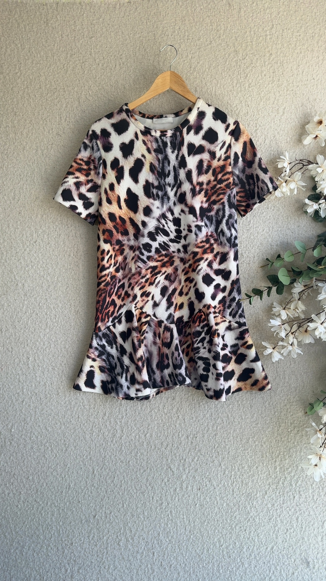 Zara Multi Colour Leopard Print Peplum Top UK 12 Polyester Elastane