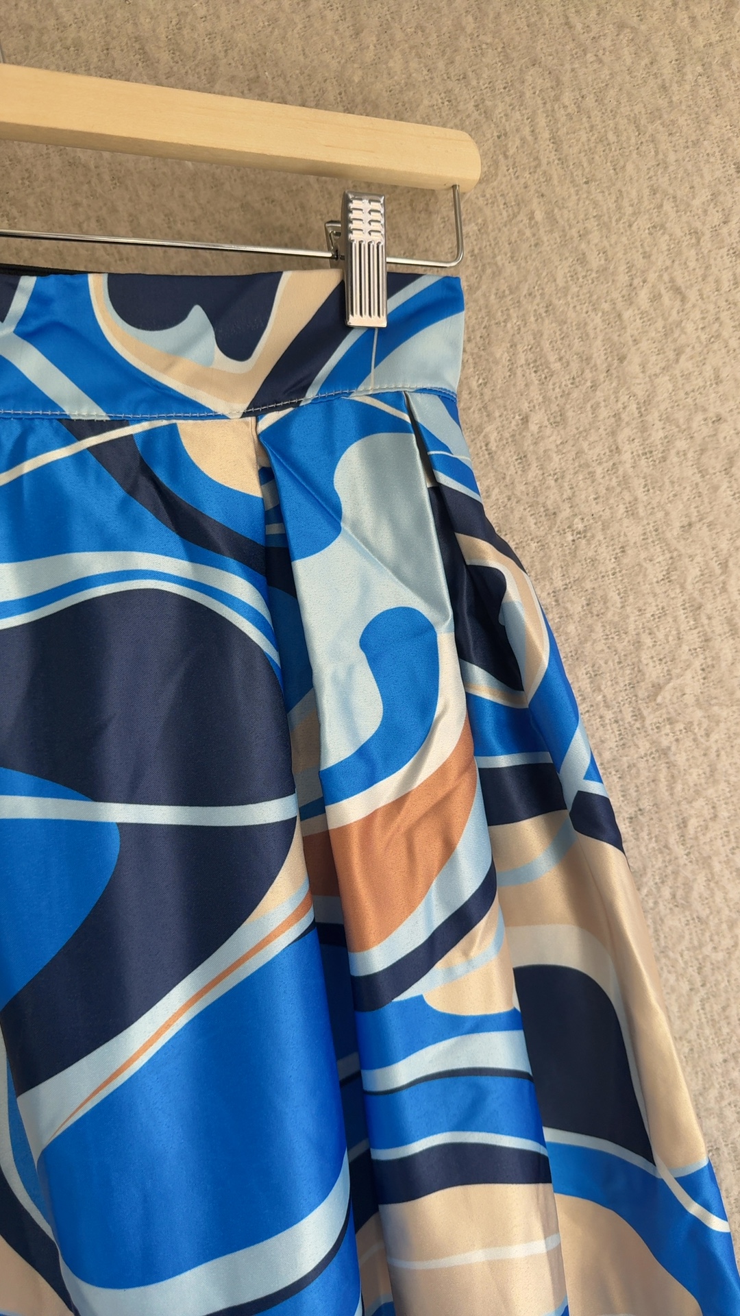 Vanis Blue & Beige Abstract Print Midi Skirt UK Medium Elegant Patterned image 2