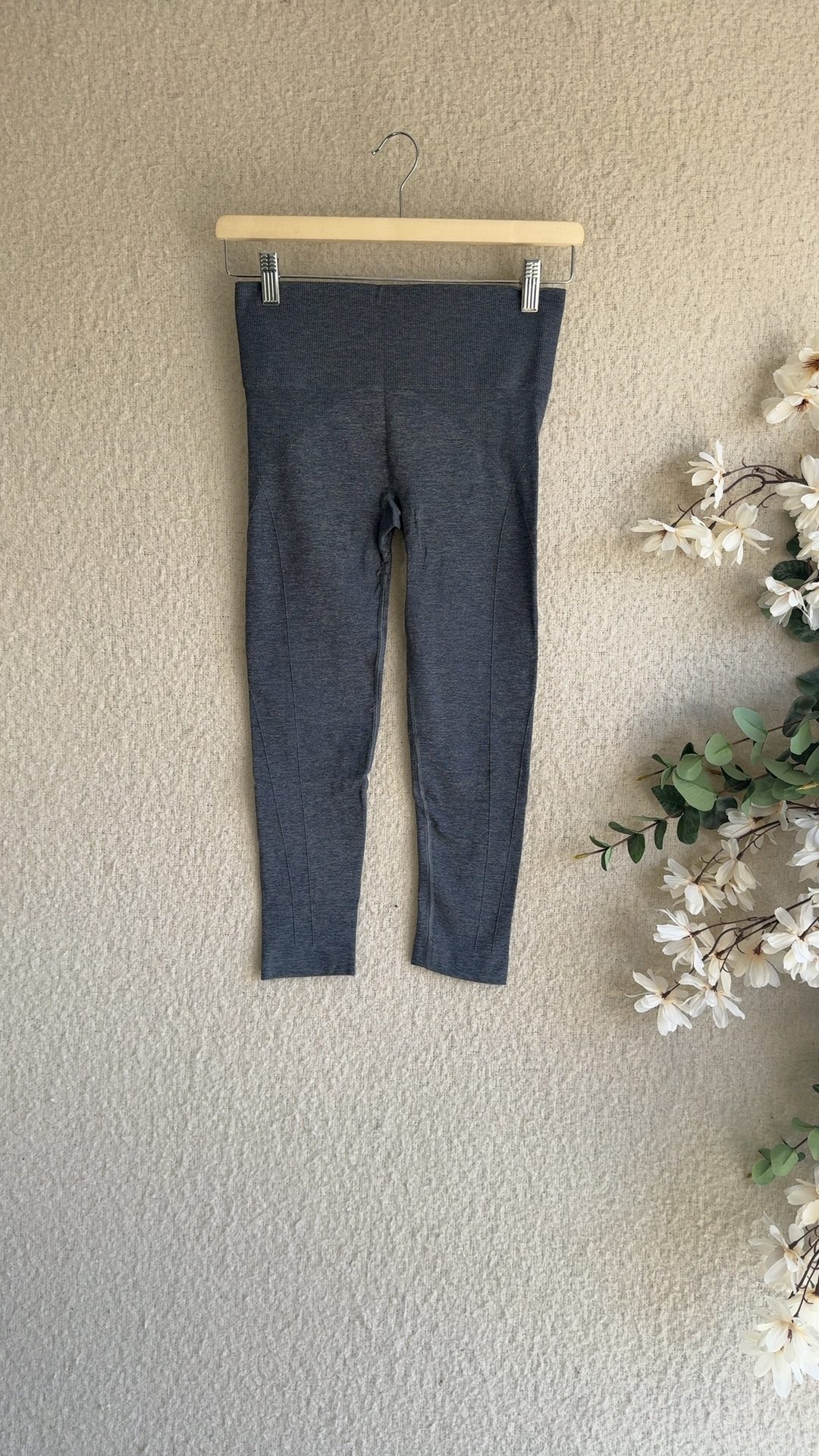 ACTIVE Grey Leggings UK Small Seam Detail Elastic Waist Sportswear
