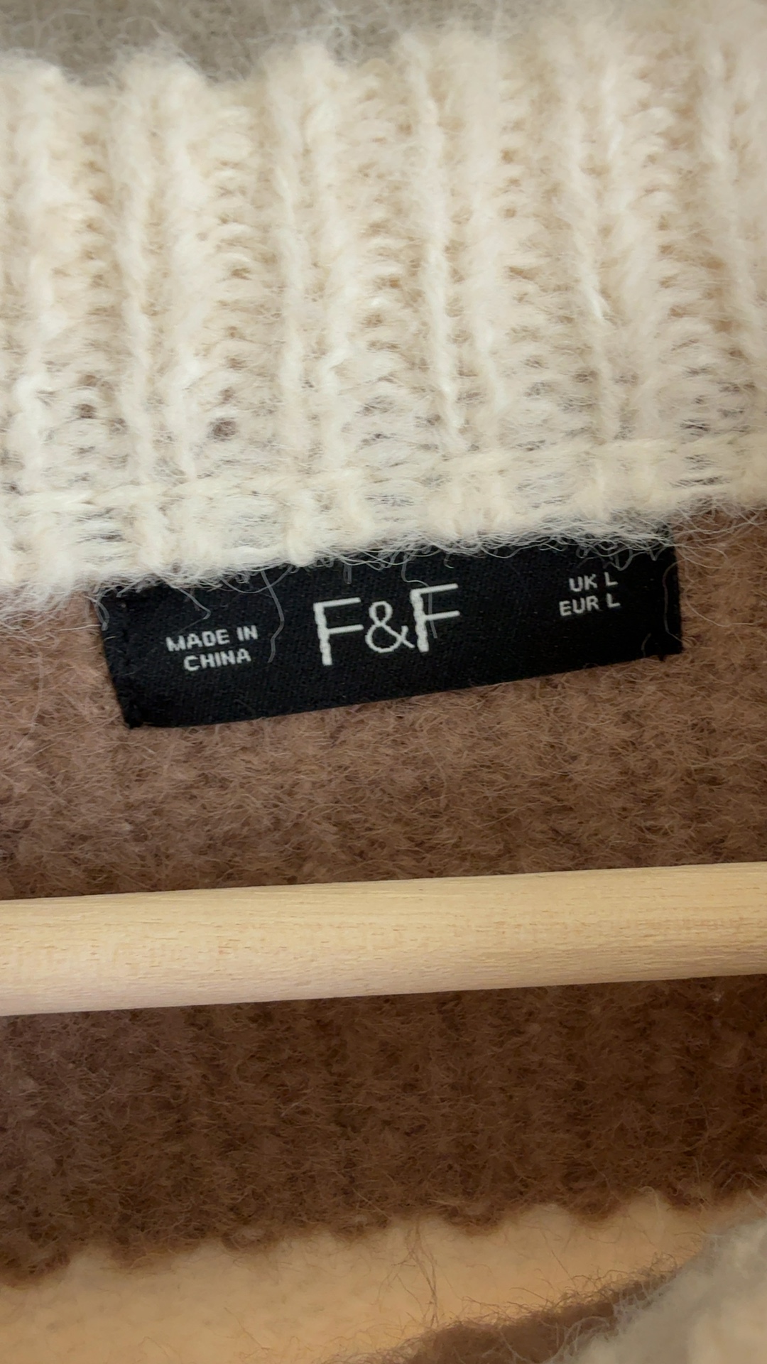 F&F Brown & White Stripe Chunky Knit Jumper UK Large Soft Wool Blend Sweater image 2
