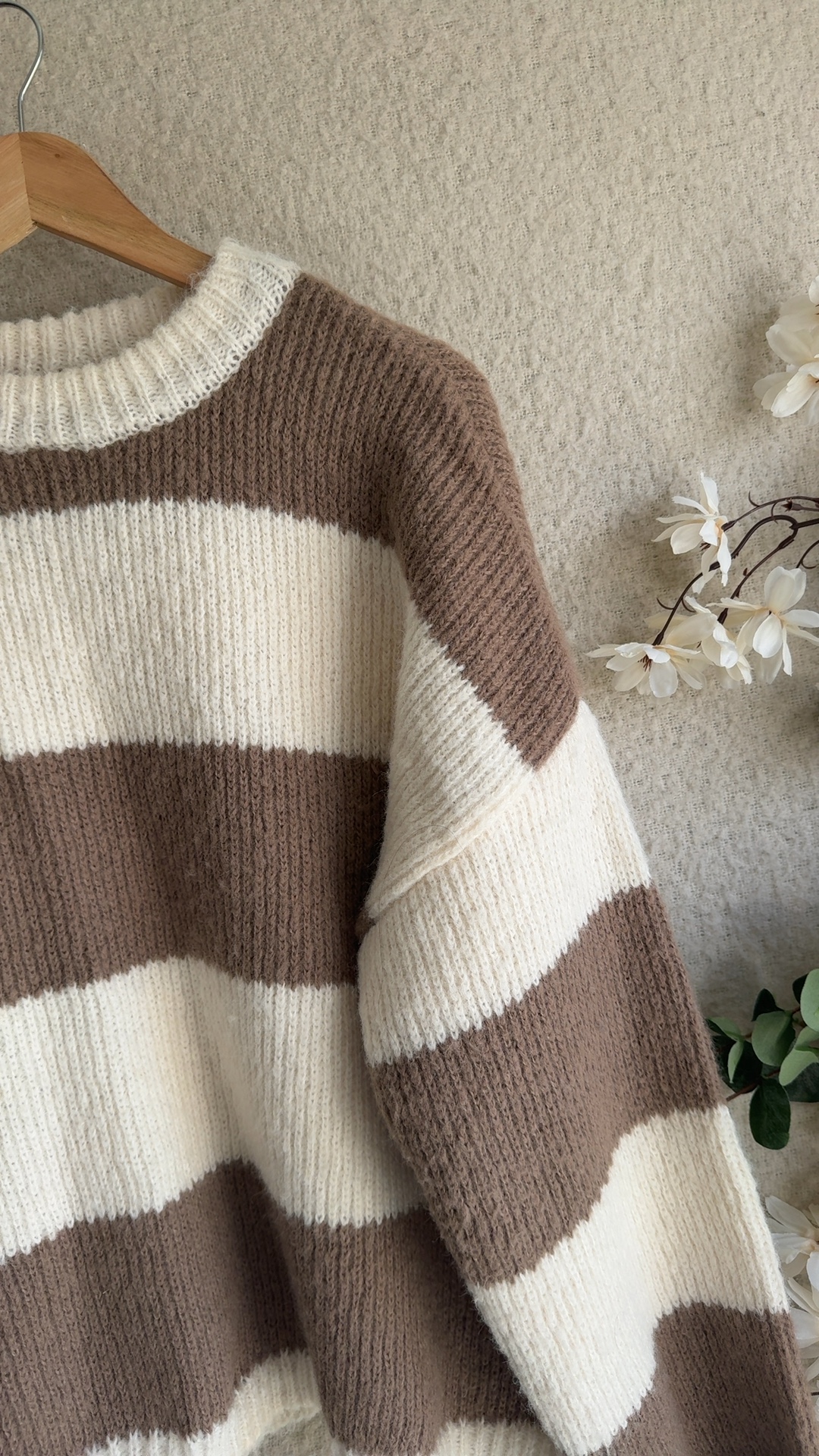 F&F Brown & White Stripe Chunky Knit Jumper UK Large Soft Wool Blend Sweater image 3