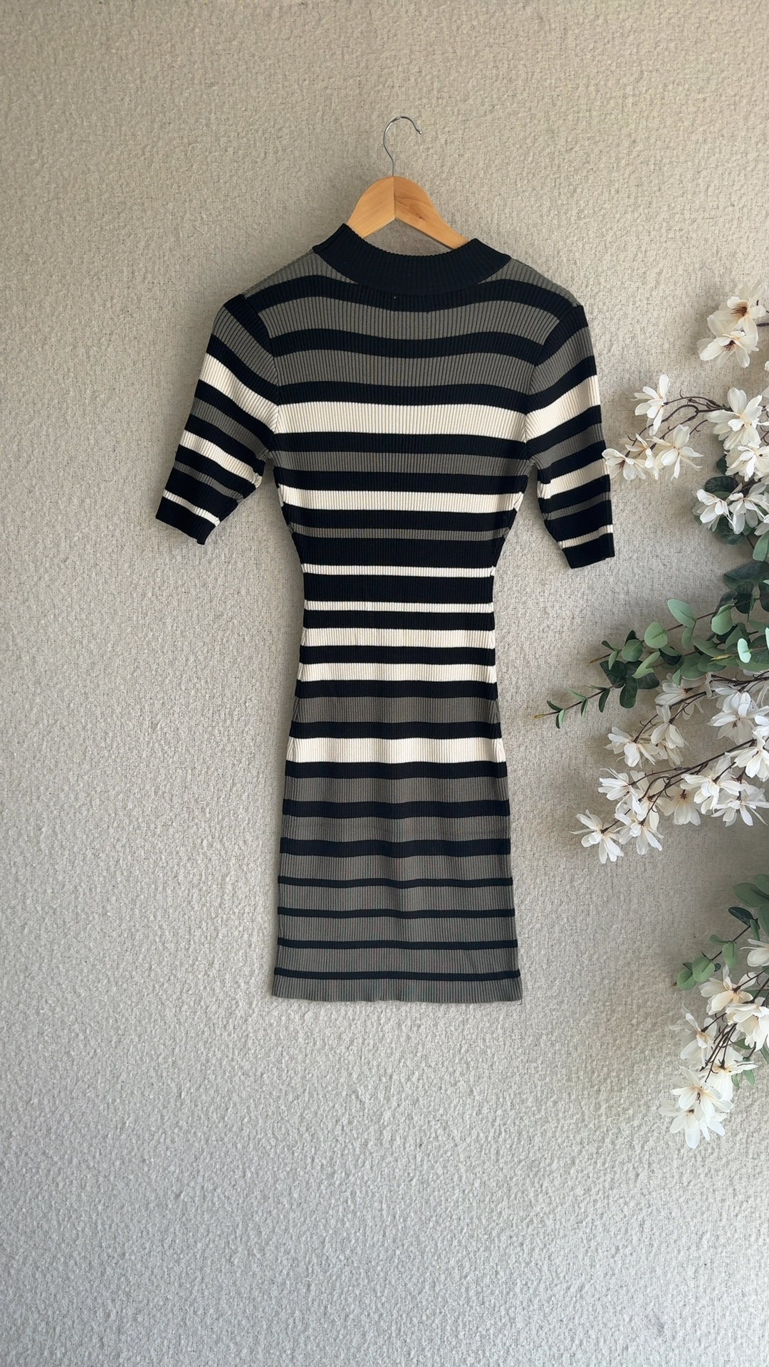 Apricot Black & Beige Stripe Ribbed Knit Dress UK 14 Elegant Stretchy image 4