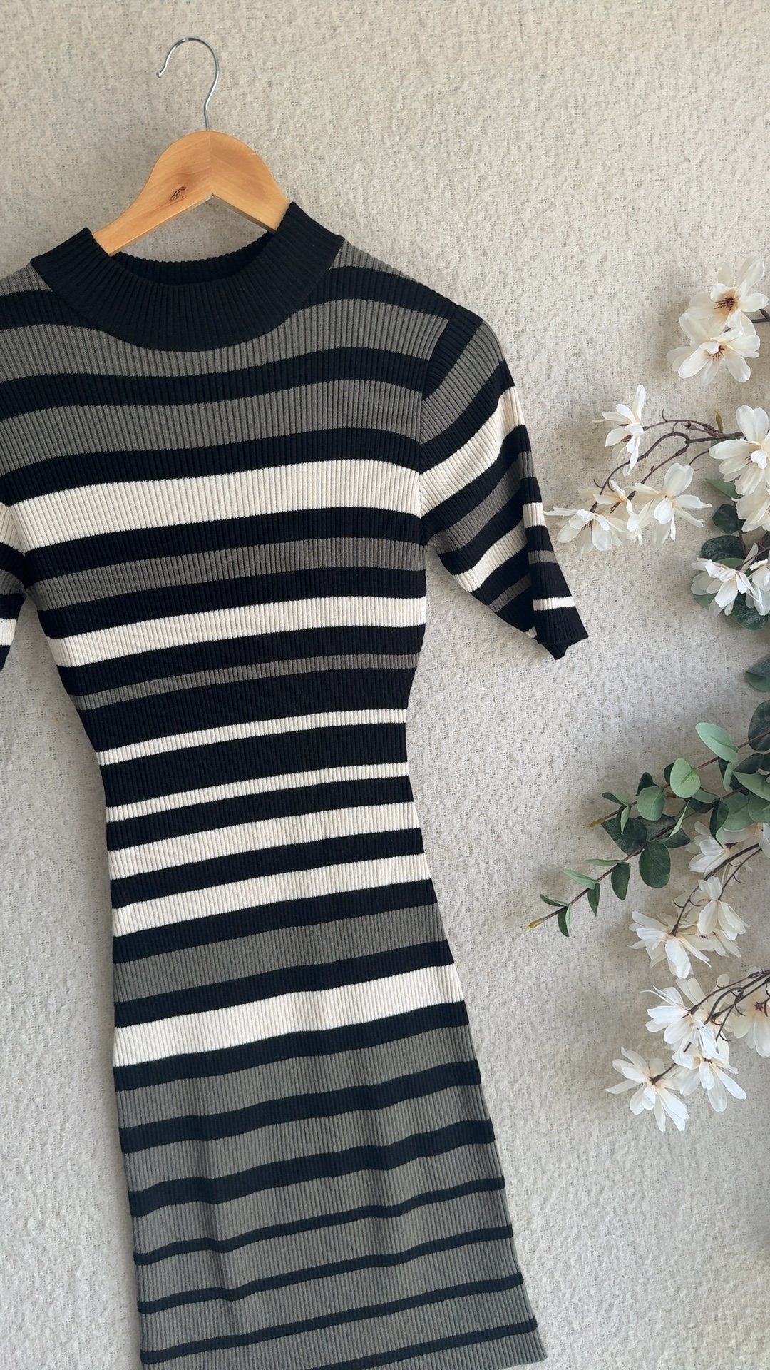 Apricot Black & Beige Stripe Ribbed Knit Dress UK 14 Elegant Stretchy image 2