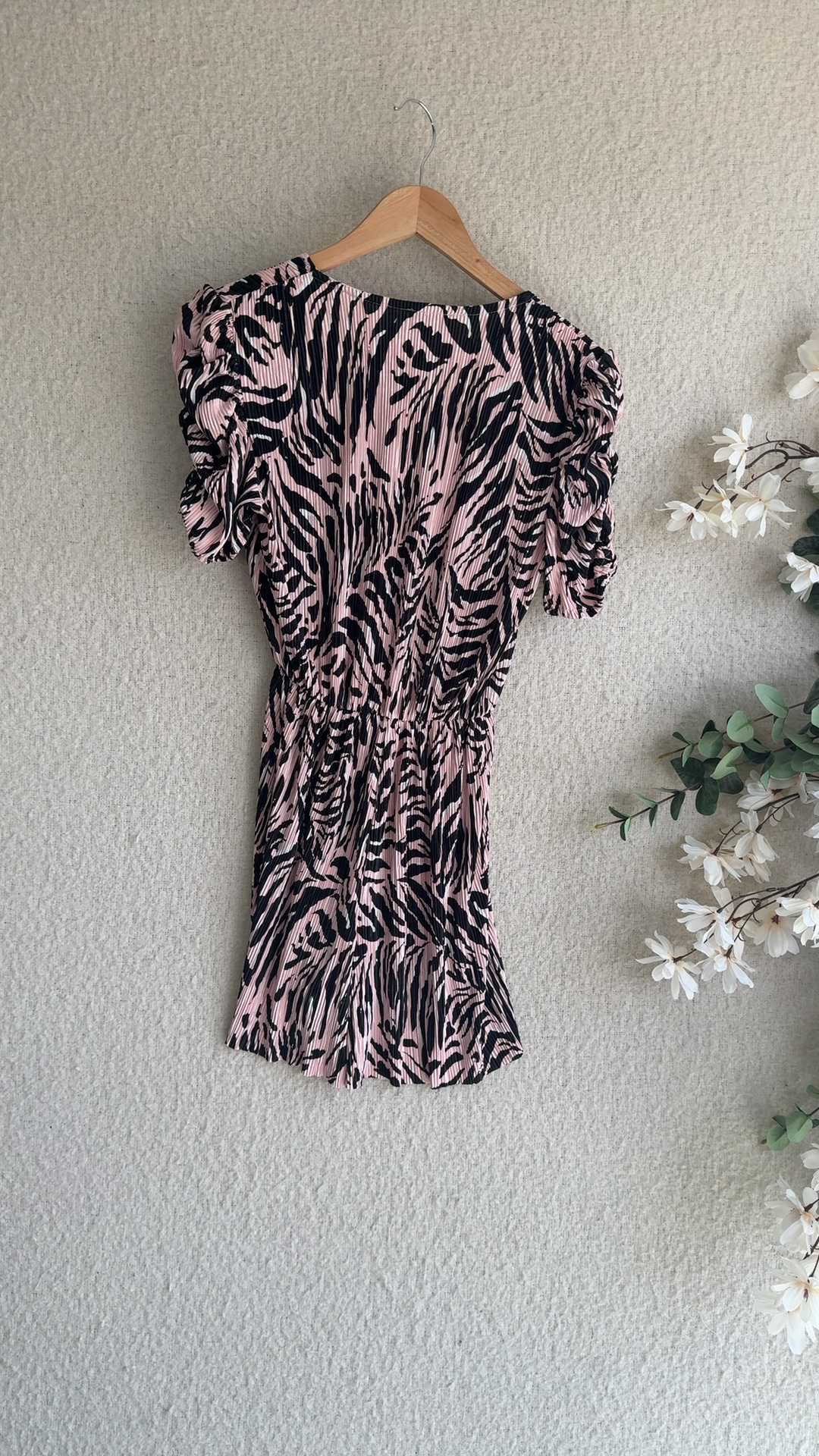 River Island Pink & Black Zebra Print Pleated Dress UK 14 Petite image 4