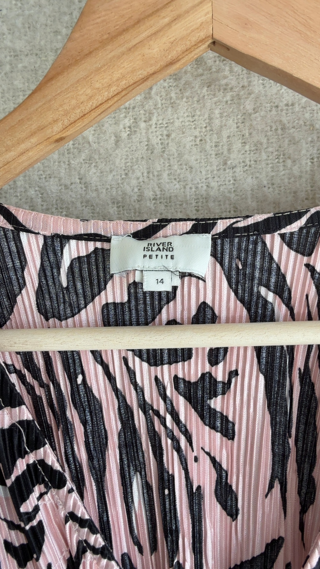 River Island Pink & Black Zebra Print Pleated Dress UK 14 Petite image 2