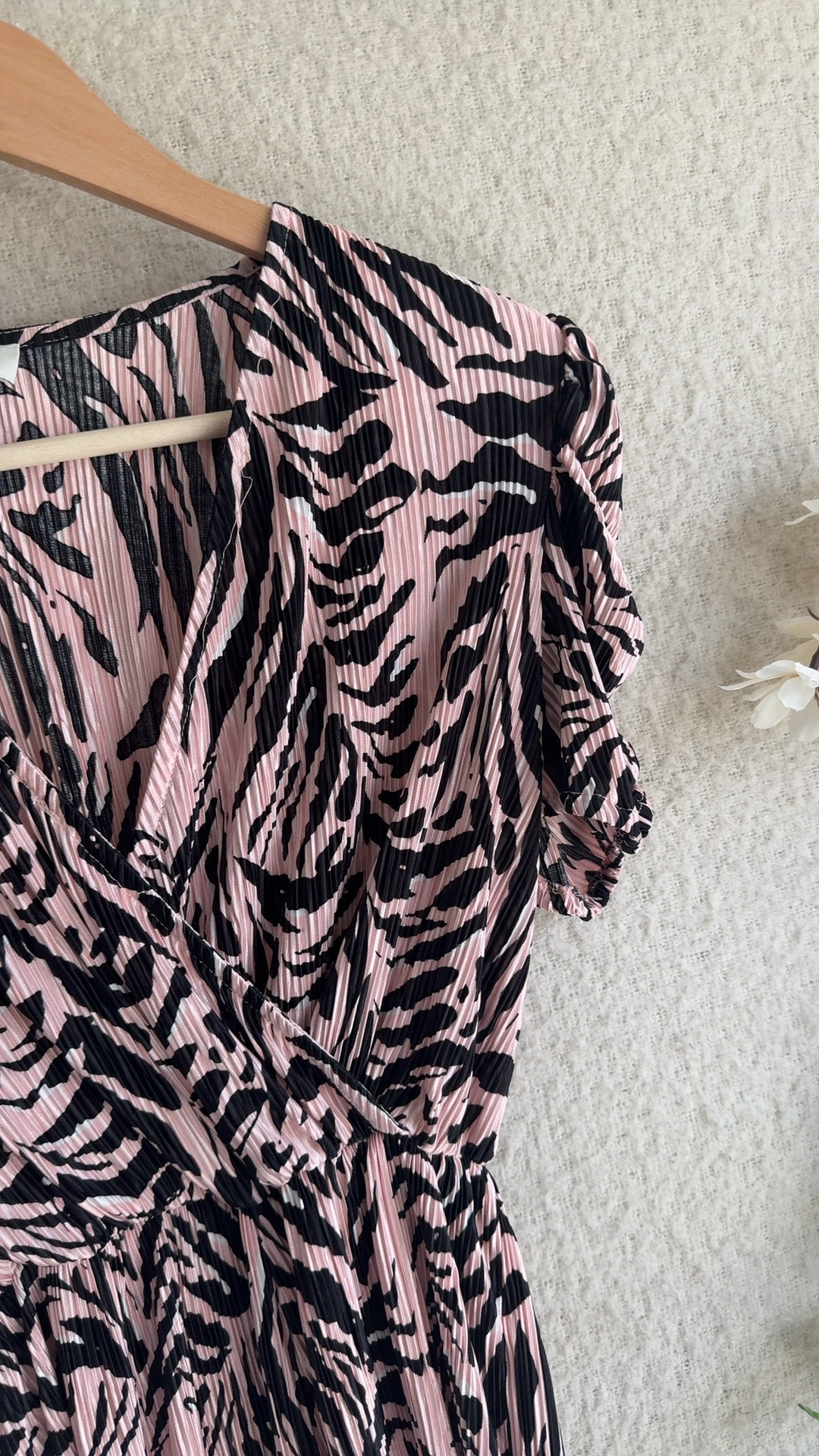 River Island Pink & Black Zebra Print Pleated Dress UK 14 Petite image 3