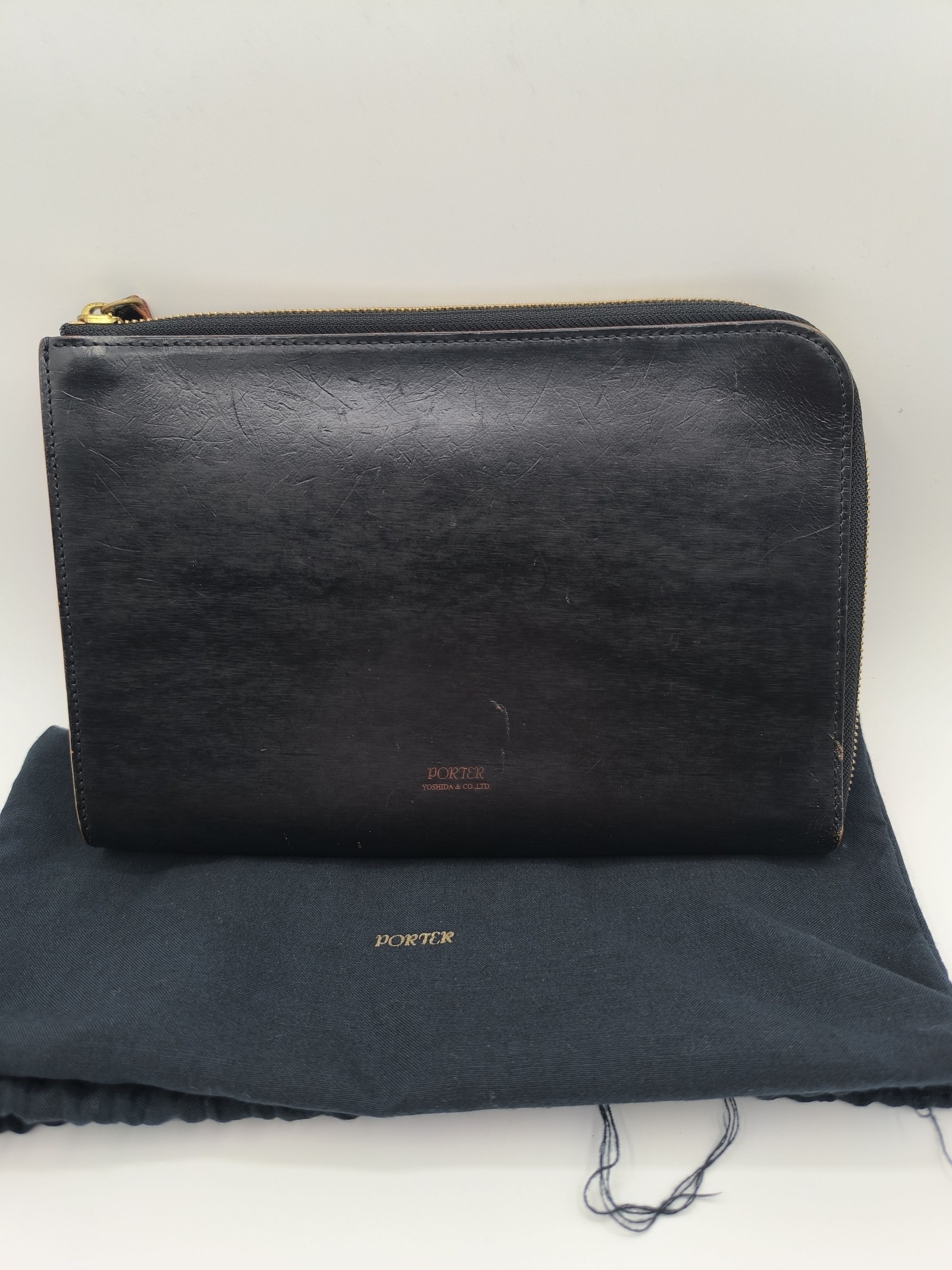 Porter Black Leather Zipped Organizer Pouch Other