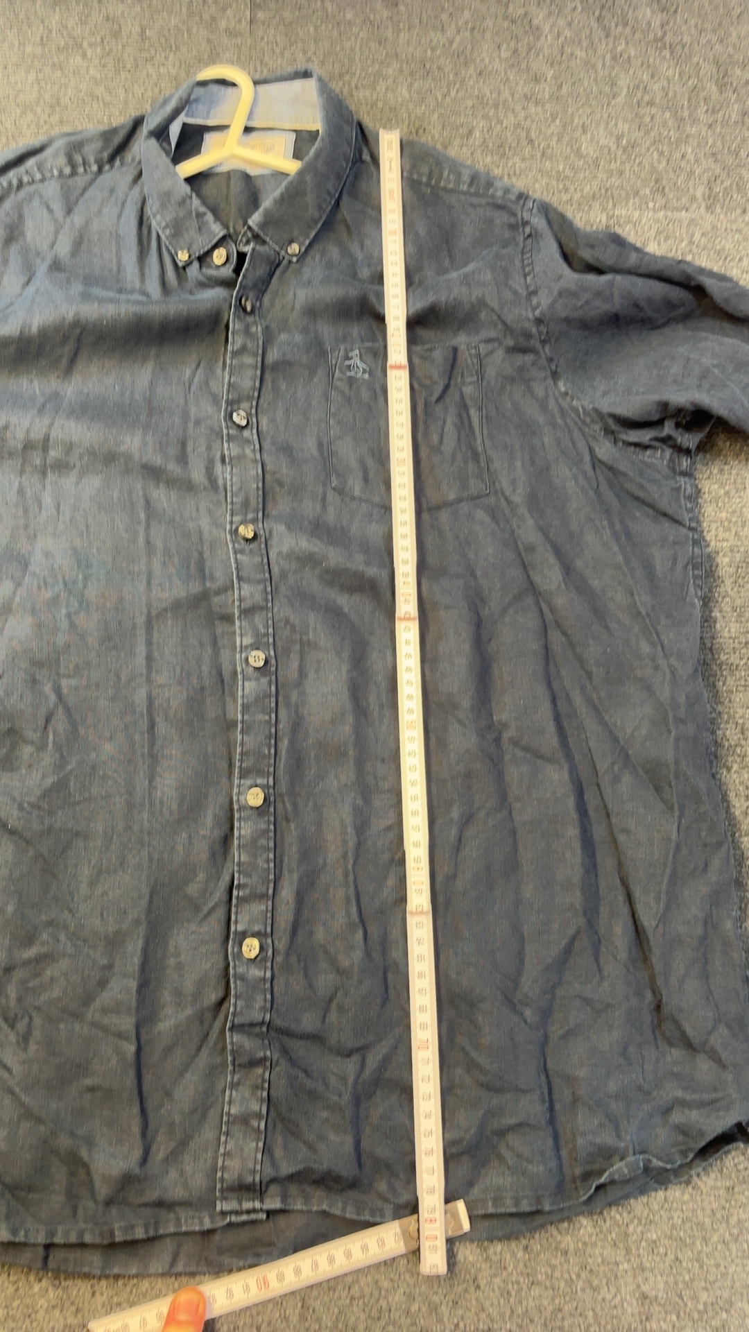 Original Penguin Linen Shirt 1XL Blue Button-Down Chest Pocket image 6
