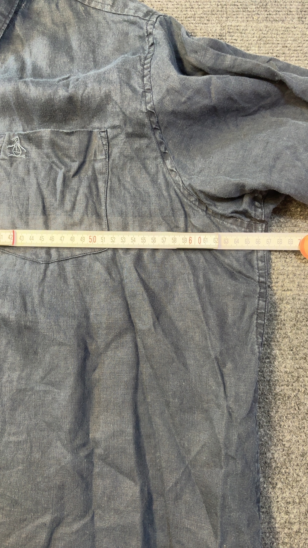 Original Penguin Linen Shirt 1XL Blue Button-Down Chest Pocket image 7