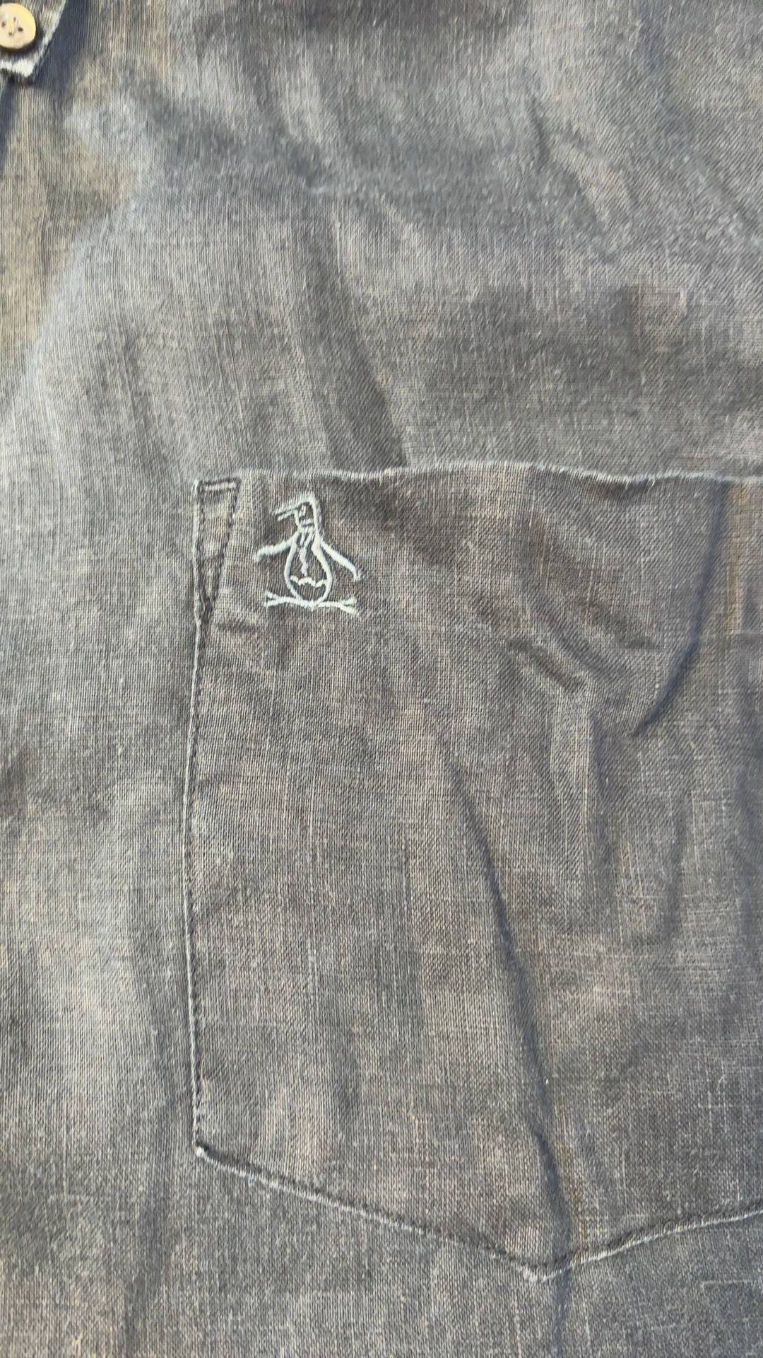 Original Penguin Linen Shirt 1XL Blue Button-Down Chest Pocket image 5