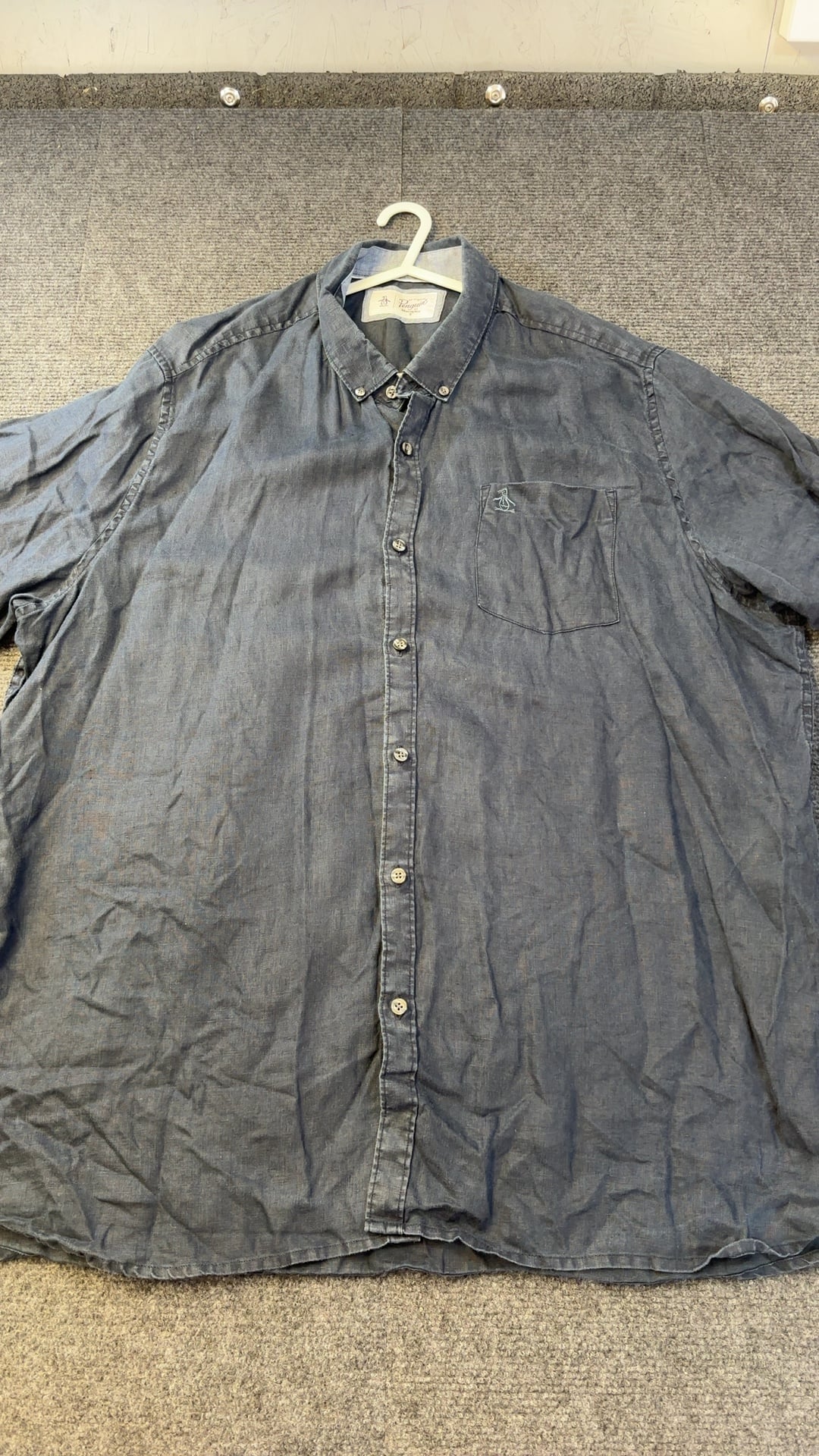 Original Penguin Linen Shirt 1XL Blue Button-Down Chest Pocket
