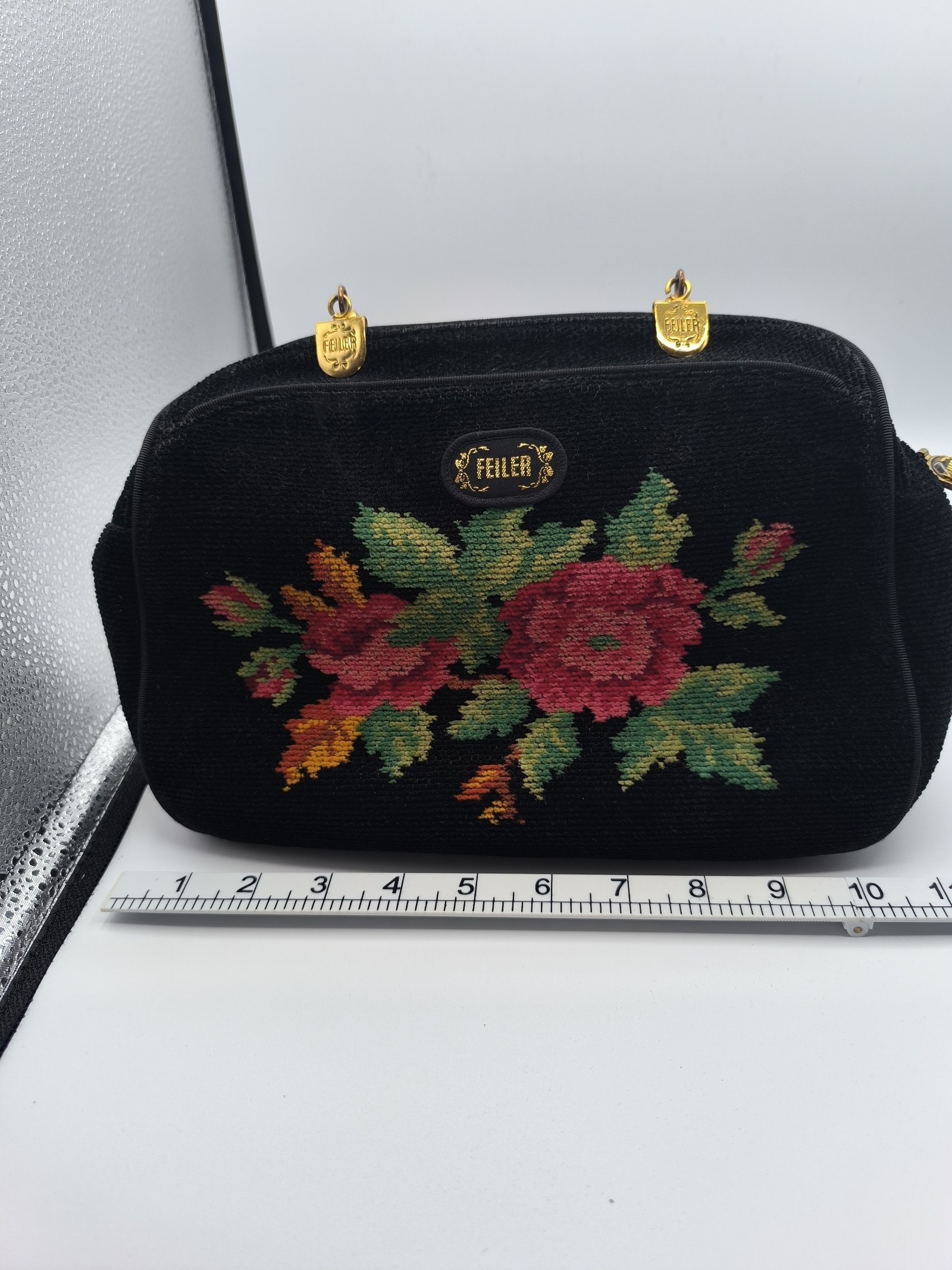 Feiler Black & Multi Floral Embroidered Tapestry Handbag Other image 10