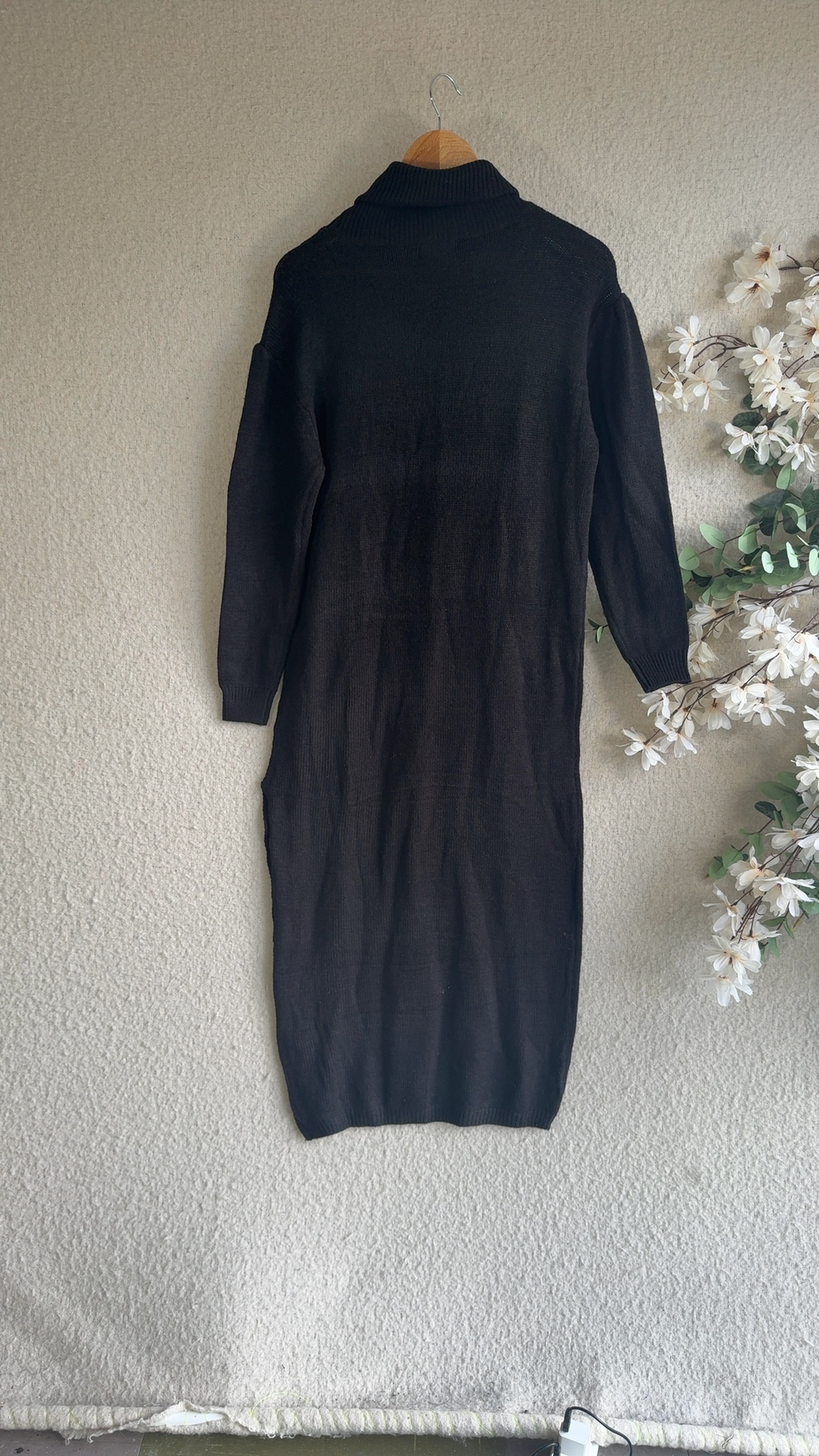 Boohoo Black Knitted Longline Dress UK M/L Acrylic Blend Cozy Style image 5