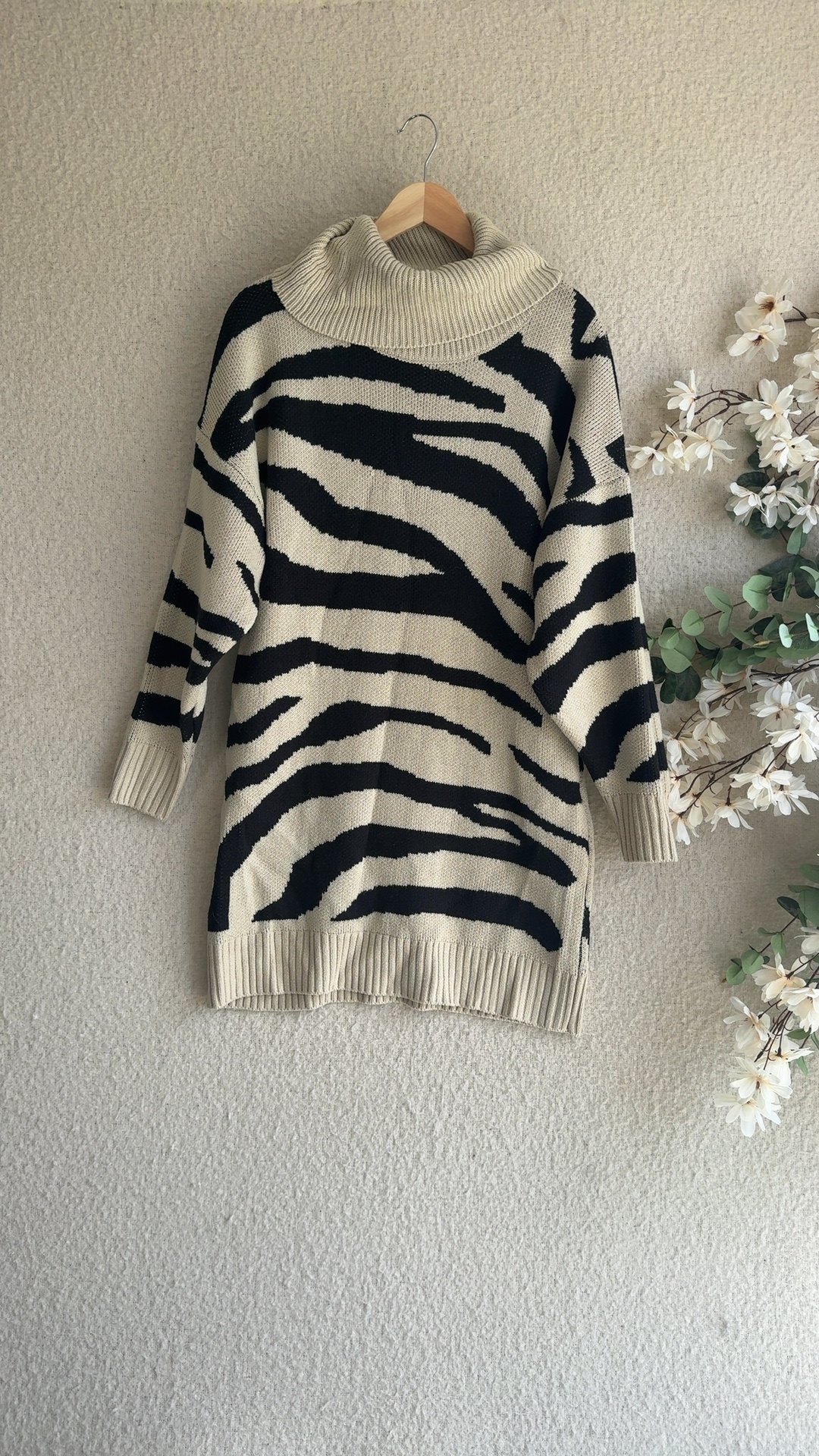 River Island Black & Beige Zebra Print Longline Knit Jumper UK M Stylish