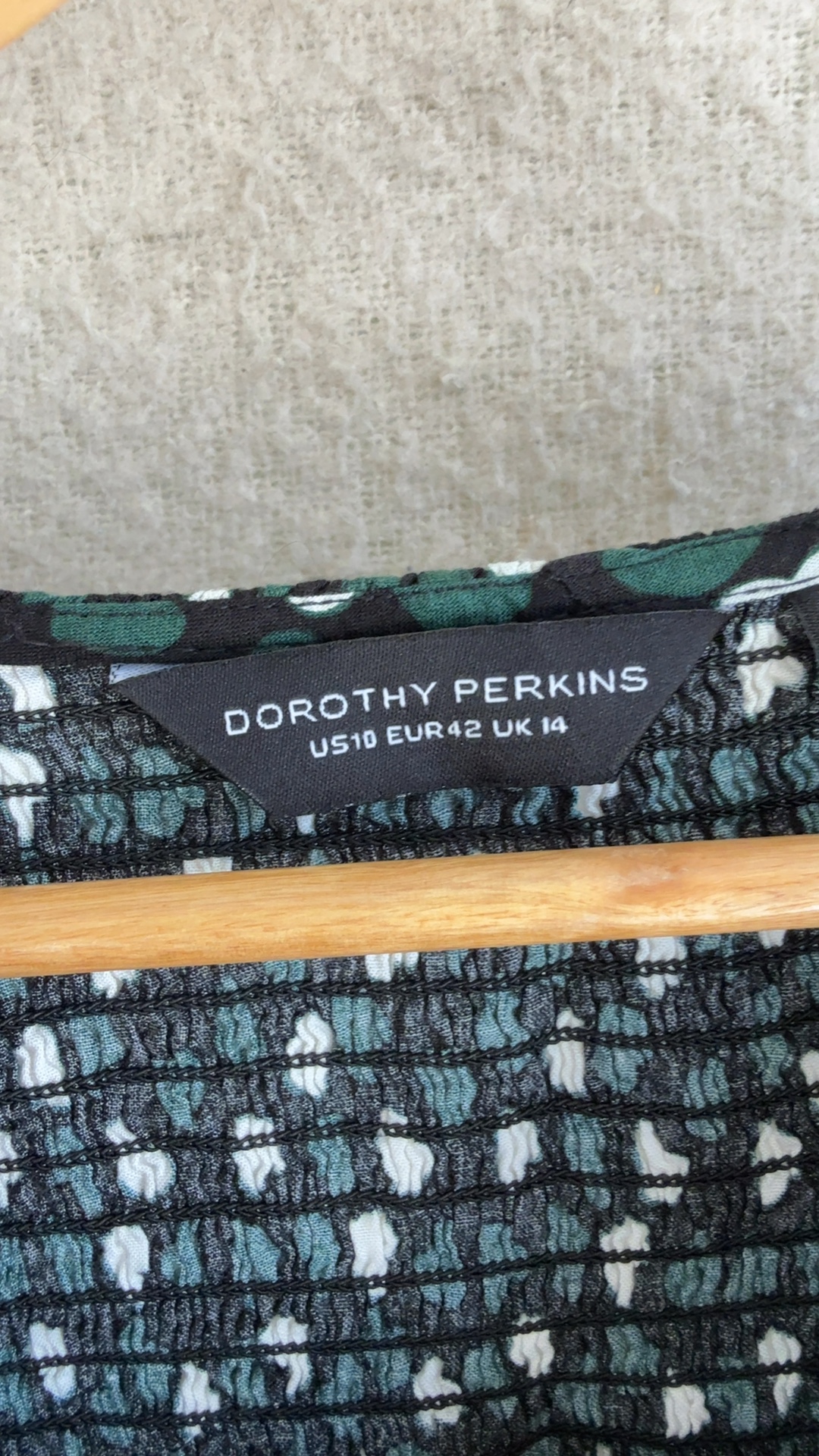 Dorothy Perkins Green & White Heart Print Smocked Dress UK 14 Casual Chic image 2
