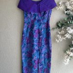 Elegant Purple & Blue Floral Silk Off-Shoulder Dress UK 10 Classic Occasion Wear