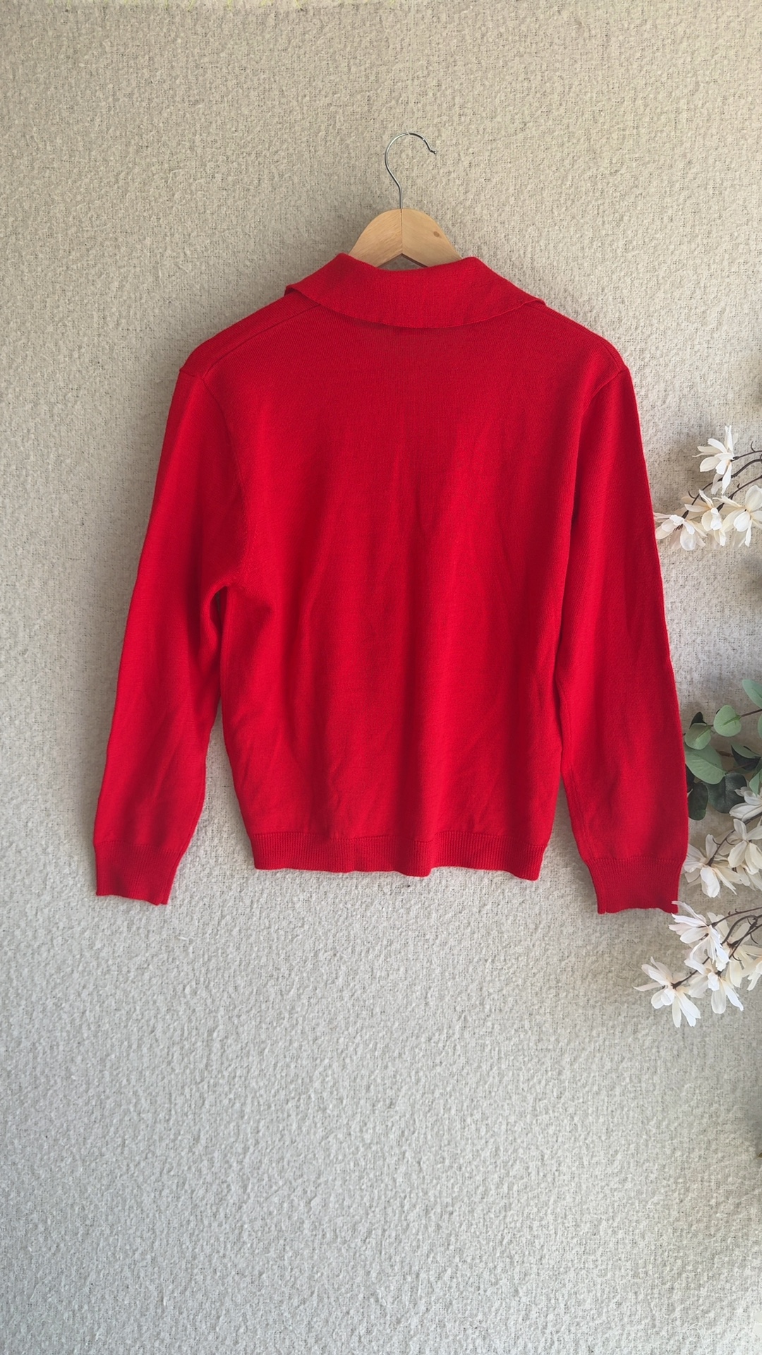 St. Clair Red Wool & Acrylic Polo Collar Knit Sweater Large UK L Stylish Cozy image 4
