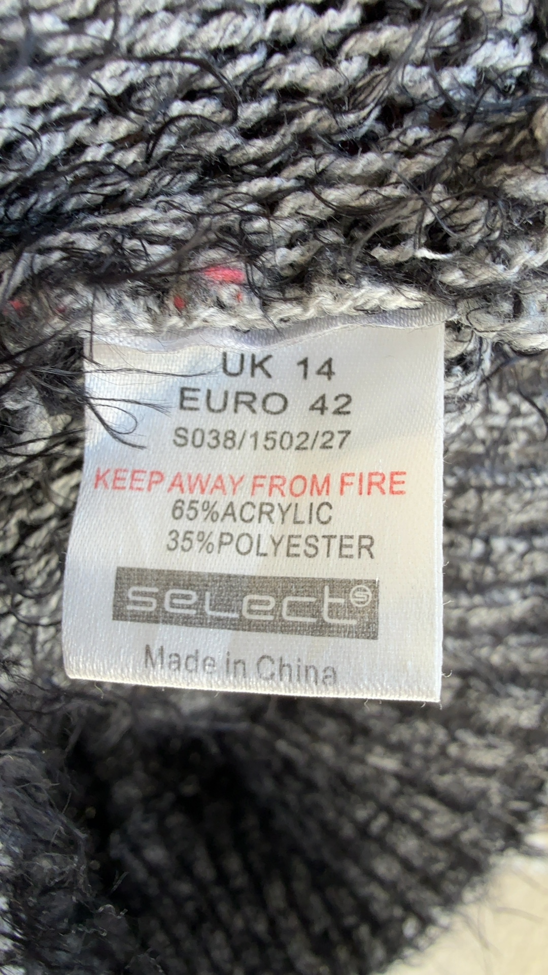 Select Black & Grey Knit Jumper UK 14 Textured Pocket Casual Style image 5