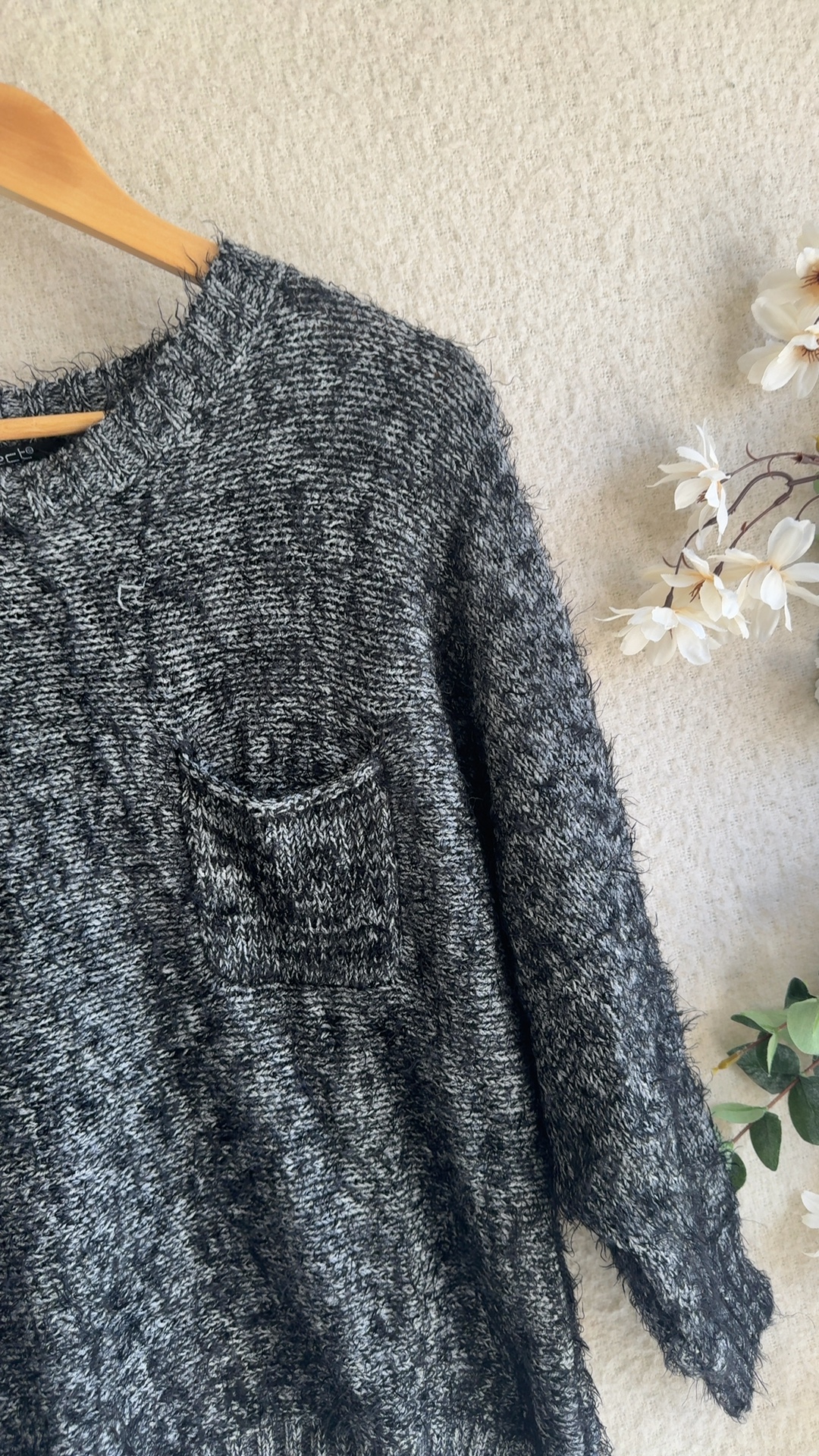 Select Black & Grey Knit Jumper UK 14 Textured Pocket Casual Style image 3