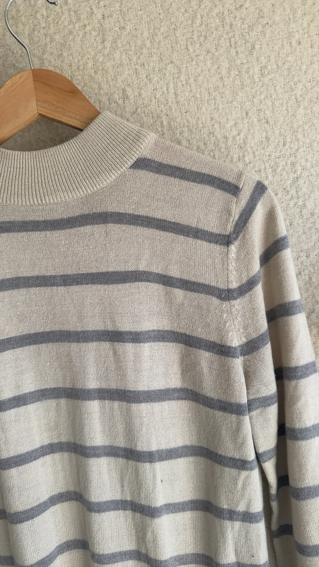 Matalan Beige & Grey Striped Acrylic Knit Jumper UK 14 Classic Casual Sweatshirt image 2