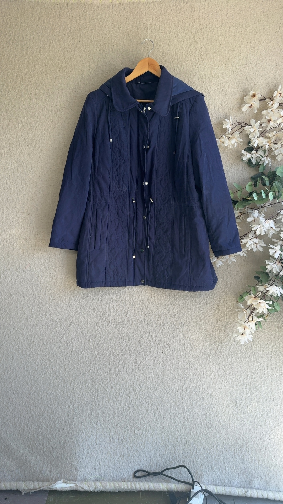 Bonmarché Navy Blue Quilted Hooded Coat UK 18 Polyester Warm Outerwear